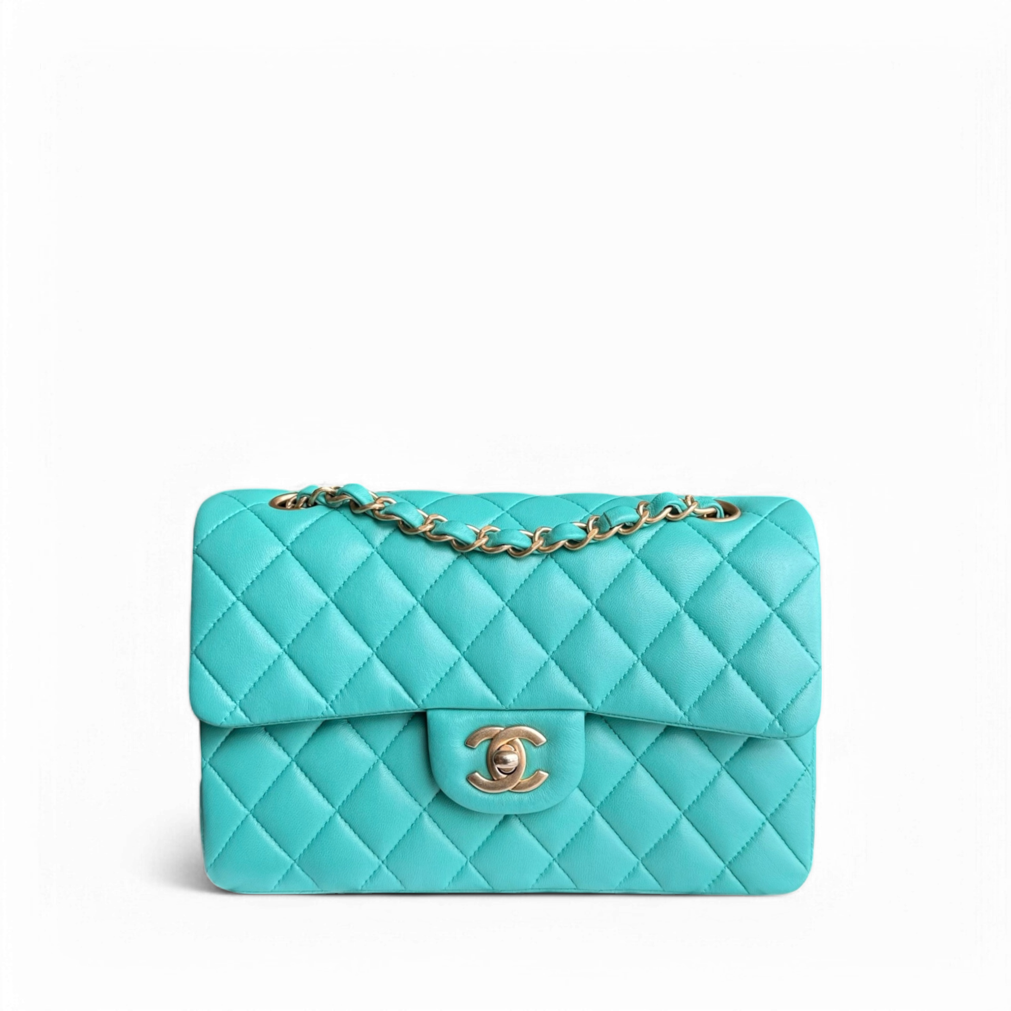 Chanel Classic Flap Small - 23CM Quilted Lambskin Blue Green Gold Hardware Series 27