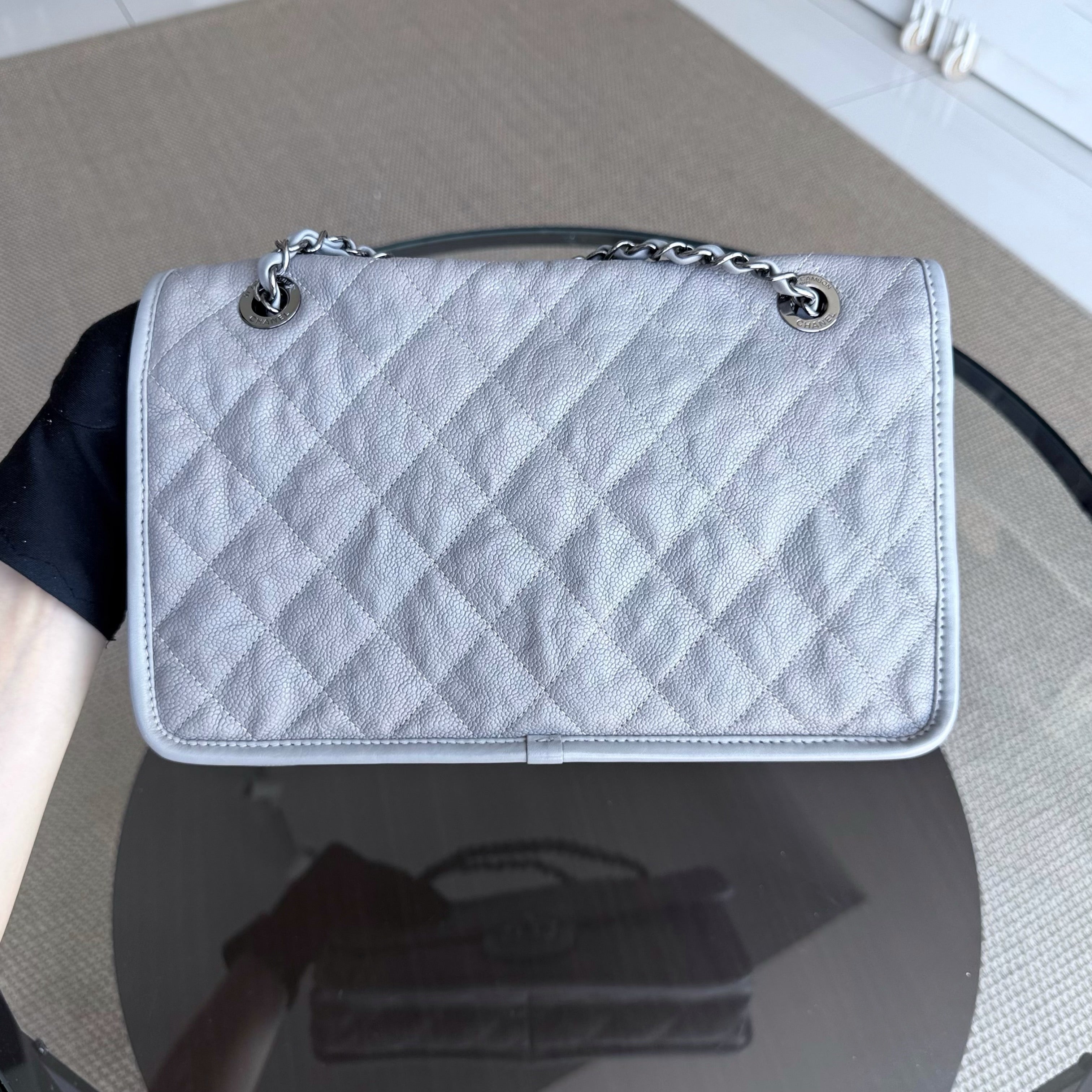 French Riviera - Caviar Quilted Grained Calfskin Grey Gray Silver Hardware Series 19