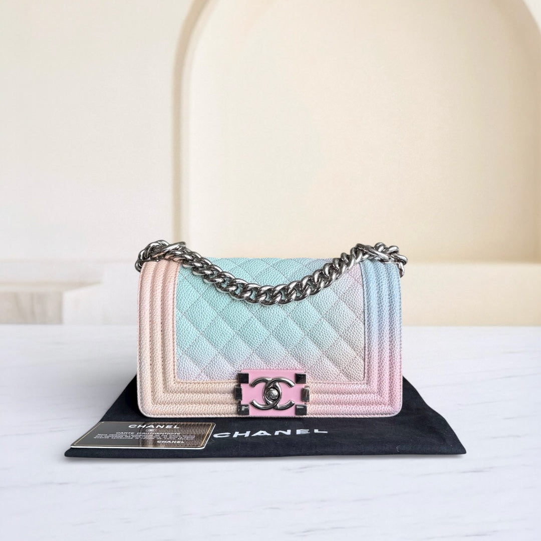 Chanel Boy Small Limited Edition - Caviar Quilted Rainbow Silver Hardware Series 25