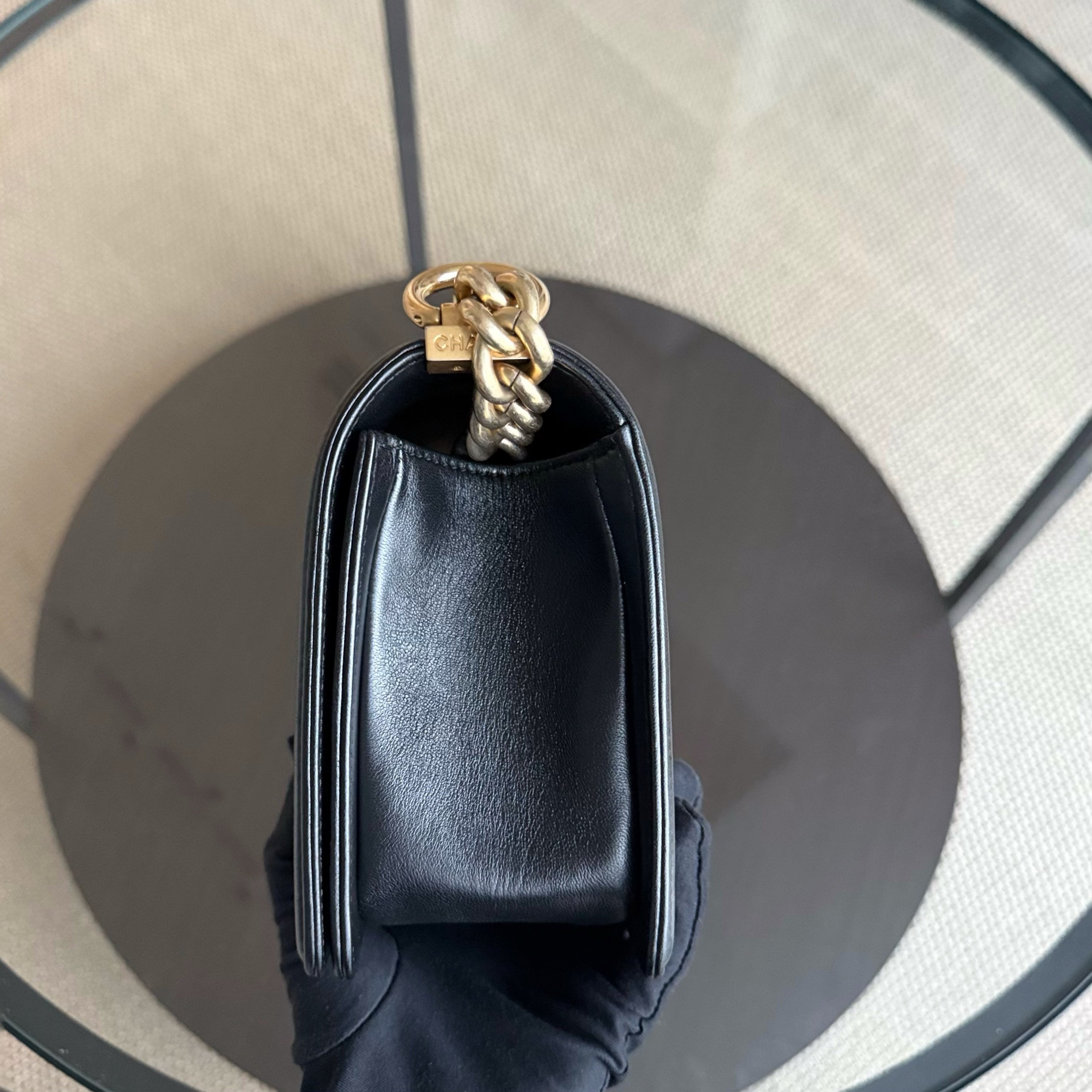 Chanel Boy Medium - 25CM Quilted Lambskin Black Gold Hardware Series 23