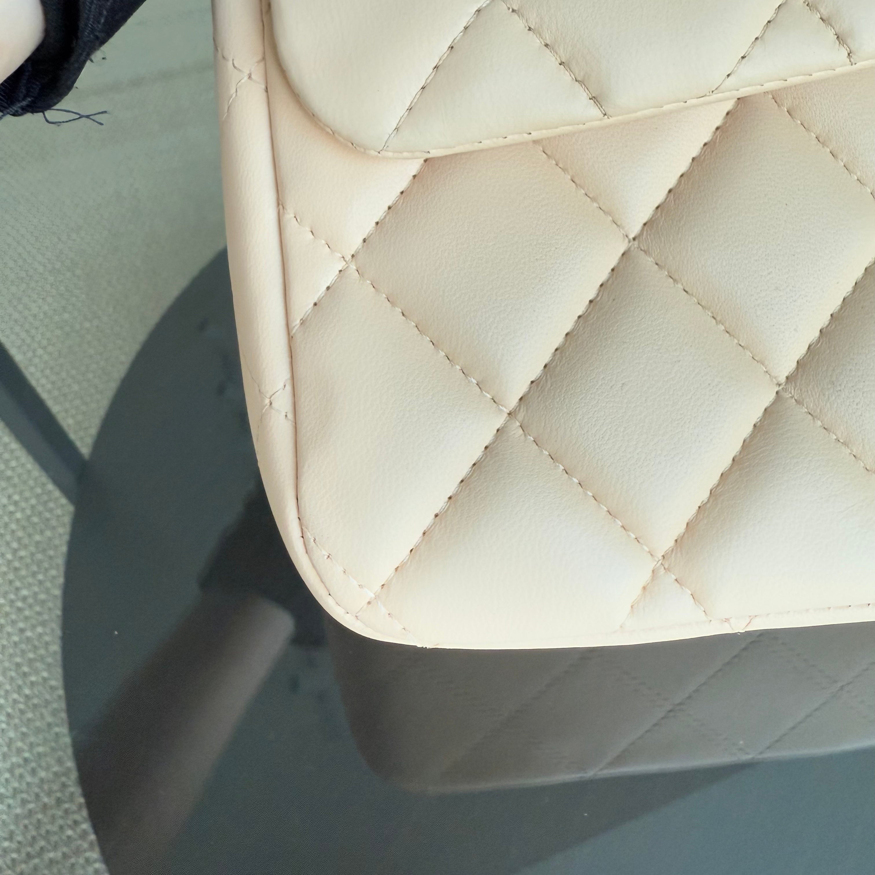 Chanel Classic Flap Jumbo - 30CM Quilted Single Flap Lambskin Beige Silver Hardware Series 13