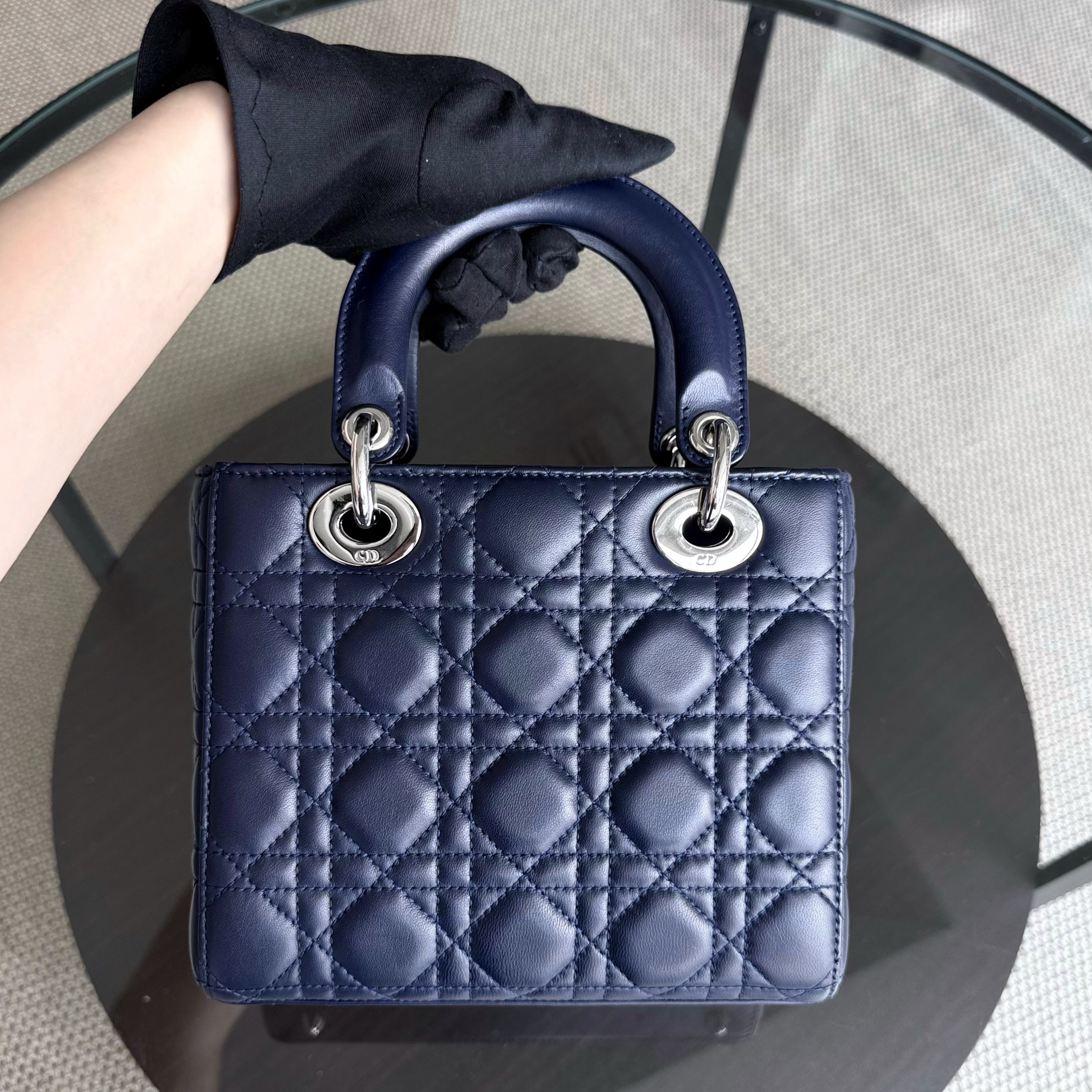 Dior Lady Small Flap - Cannage Lambskin Dark Blue Silver Hardware