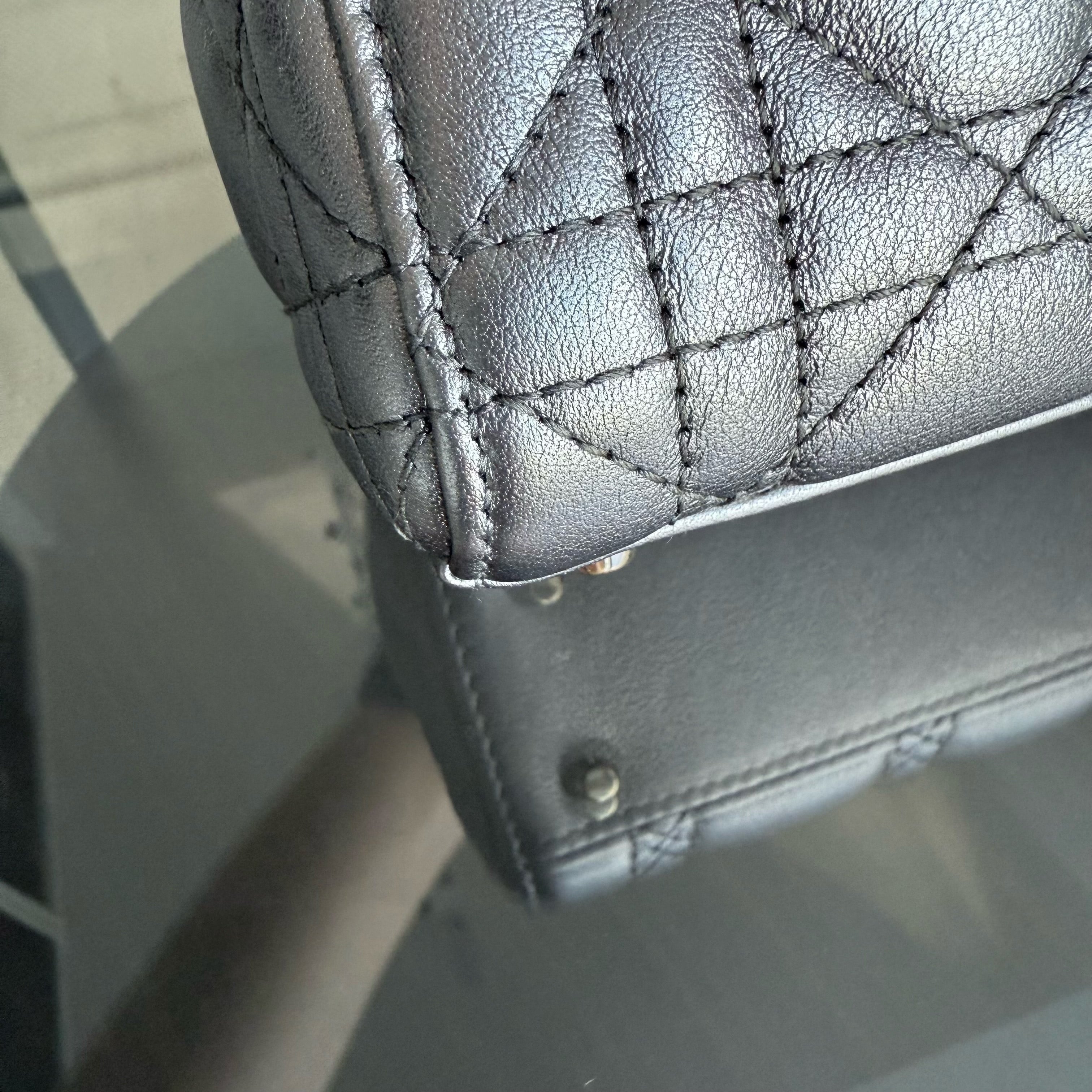 Dior Lady Mini - Cannage Calfskin Gunmetal Gold Hardware Chain Strap