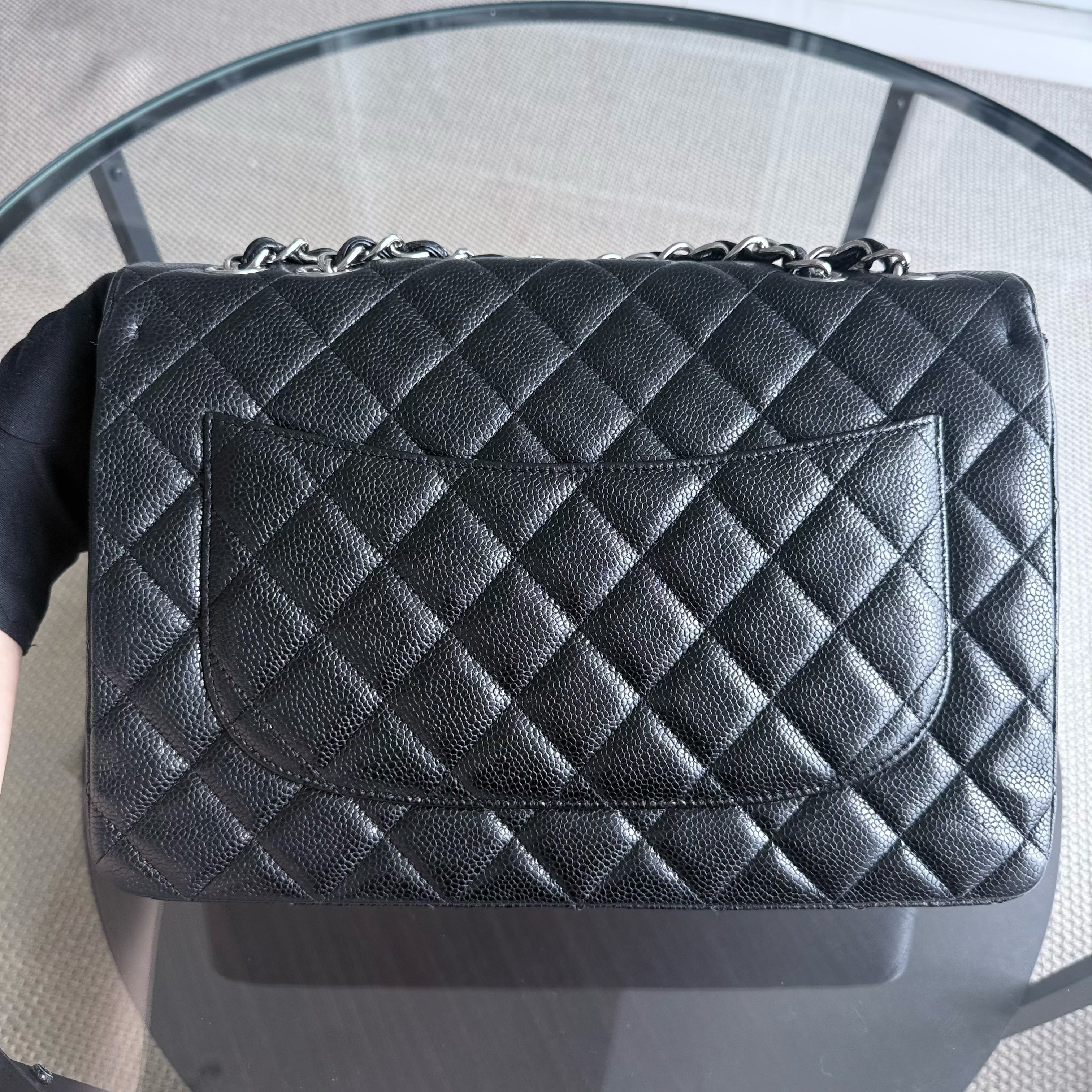 Chanel Classic Flap Jumbo - Single Flap Caviar 30CM Quilted Black Silver Hardware Series 13