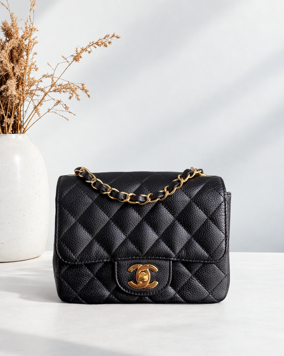 Chanel Classic Flap Mini Square - Caviar Quilted Black 24K Gold Hardware Series 11