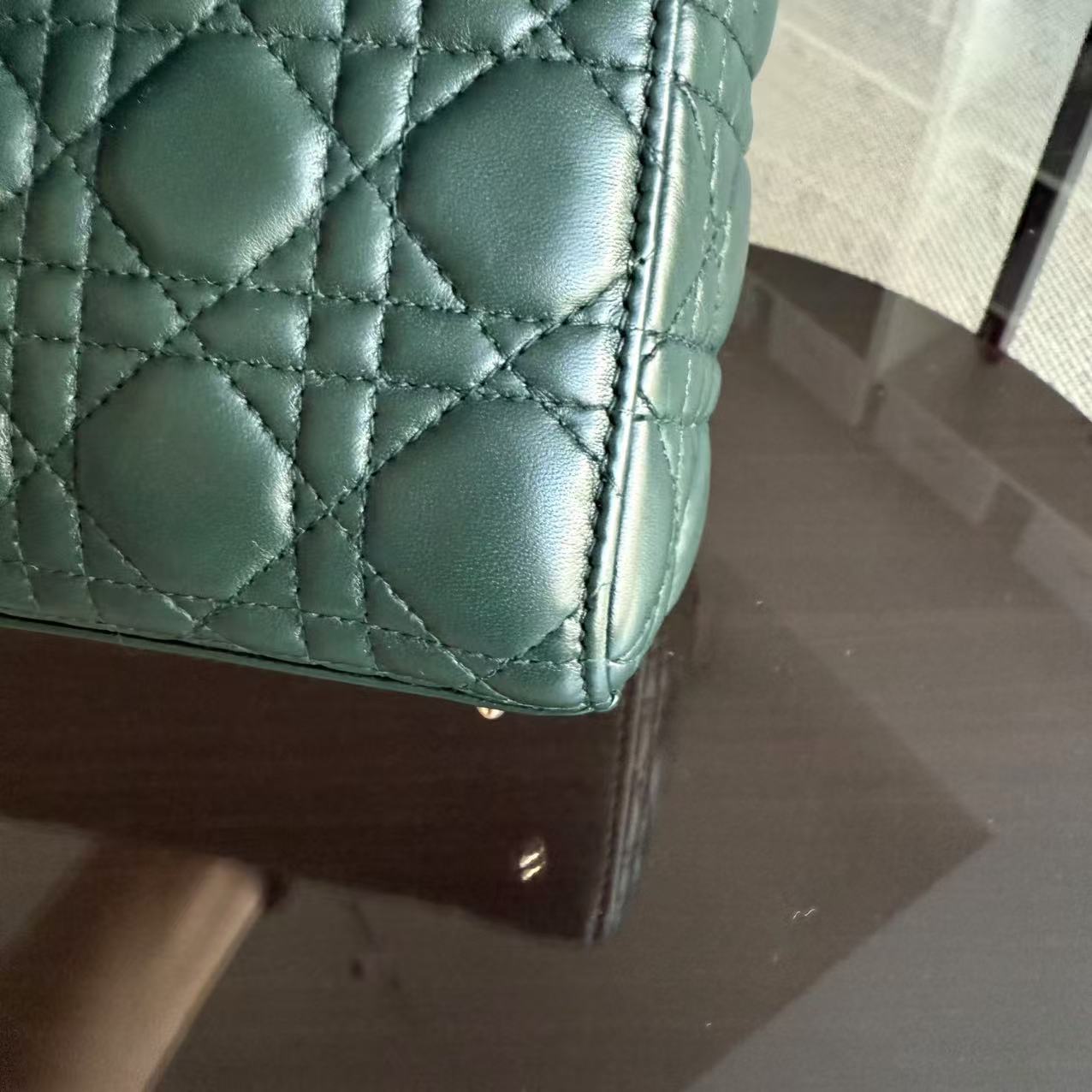Dior Lady Small - Cannage Lambskin Dark Green Gold hardware