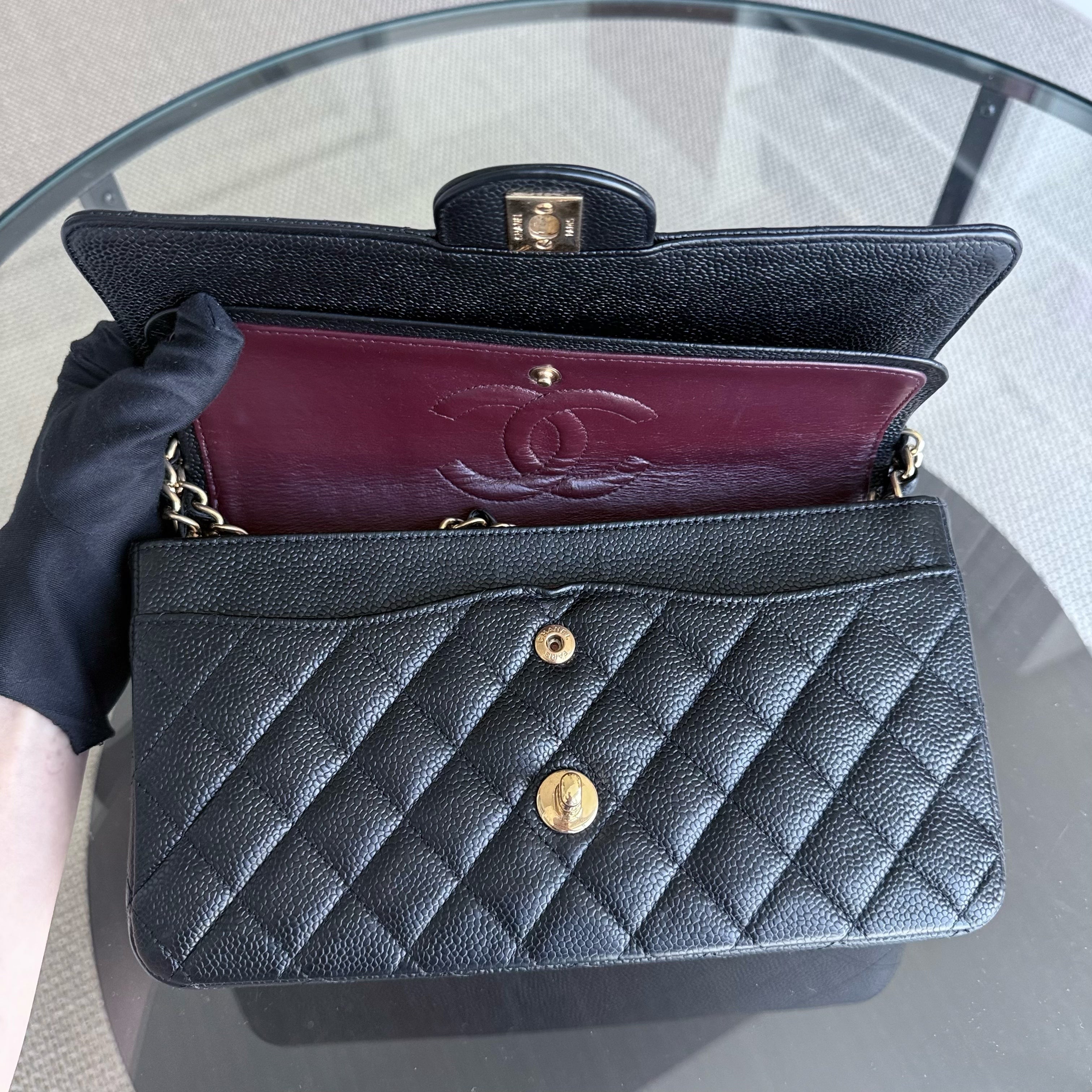 Chanel Classic Flap Medium - Caviar 25CM Quilted Black Gold Hardware Series 15