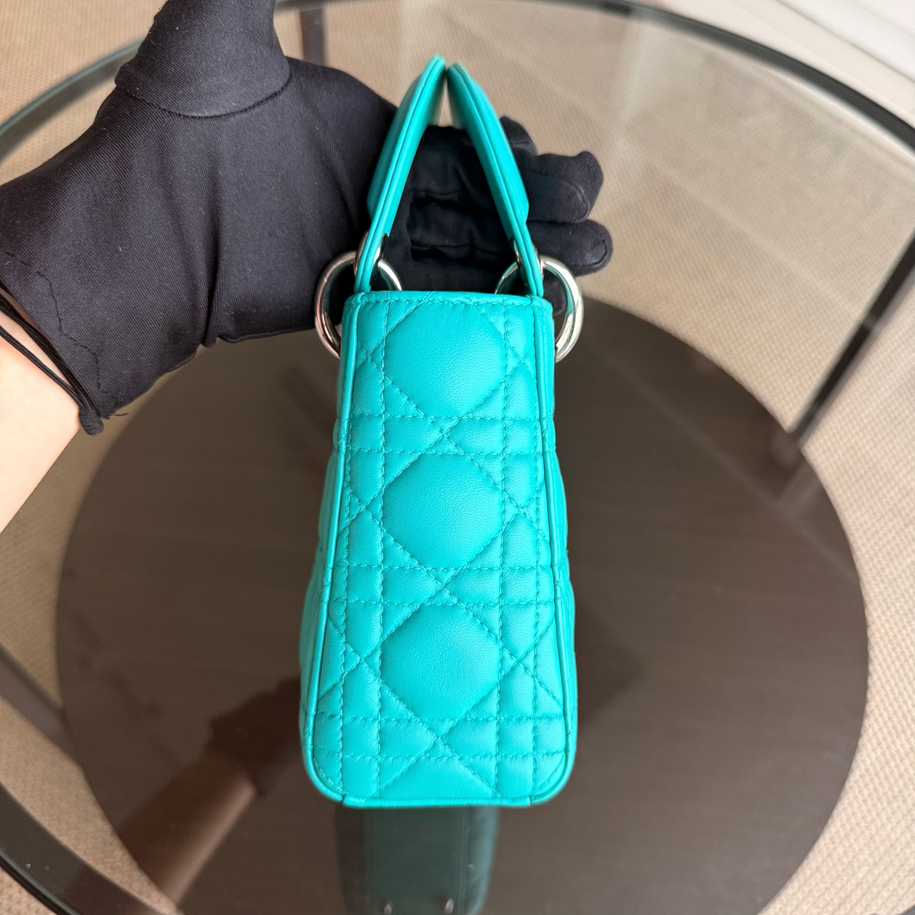 Dior Lady Mini - Cannage Lambskin Cyan Blue Silver Hardware Adjustable Strap