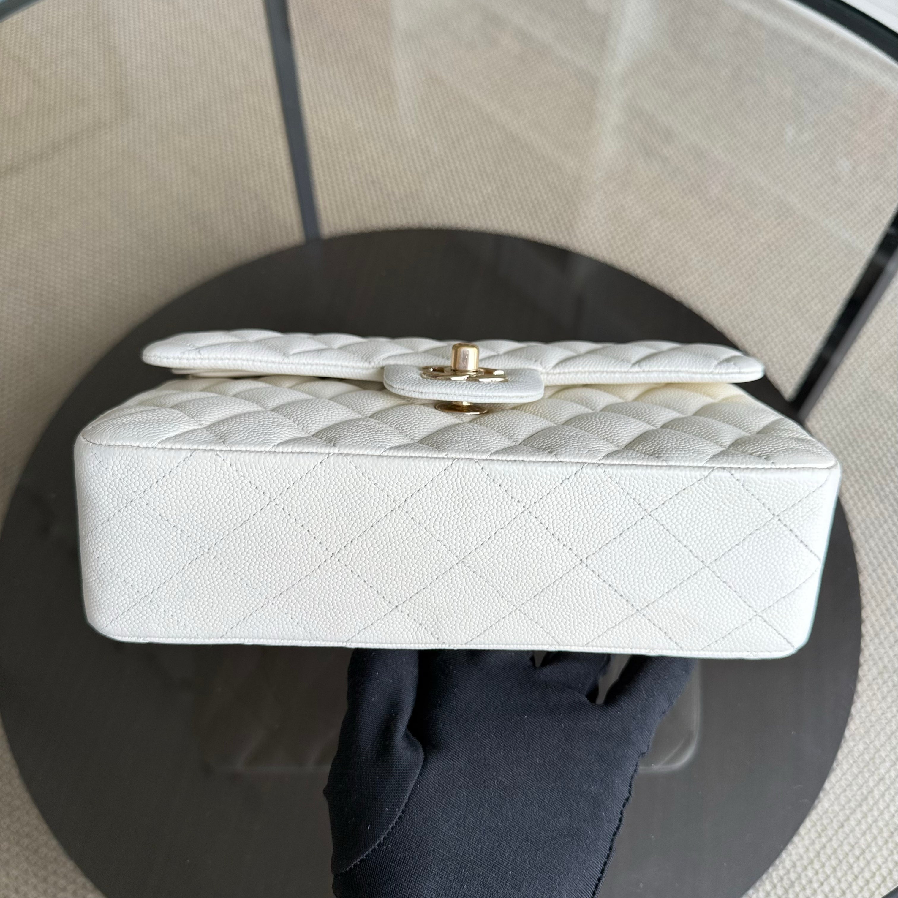 Chanel Classic Flap Small - Caviar 23CM Quilted Cream White Gold Hardware Series 27