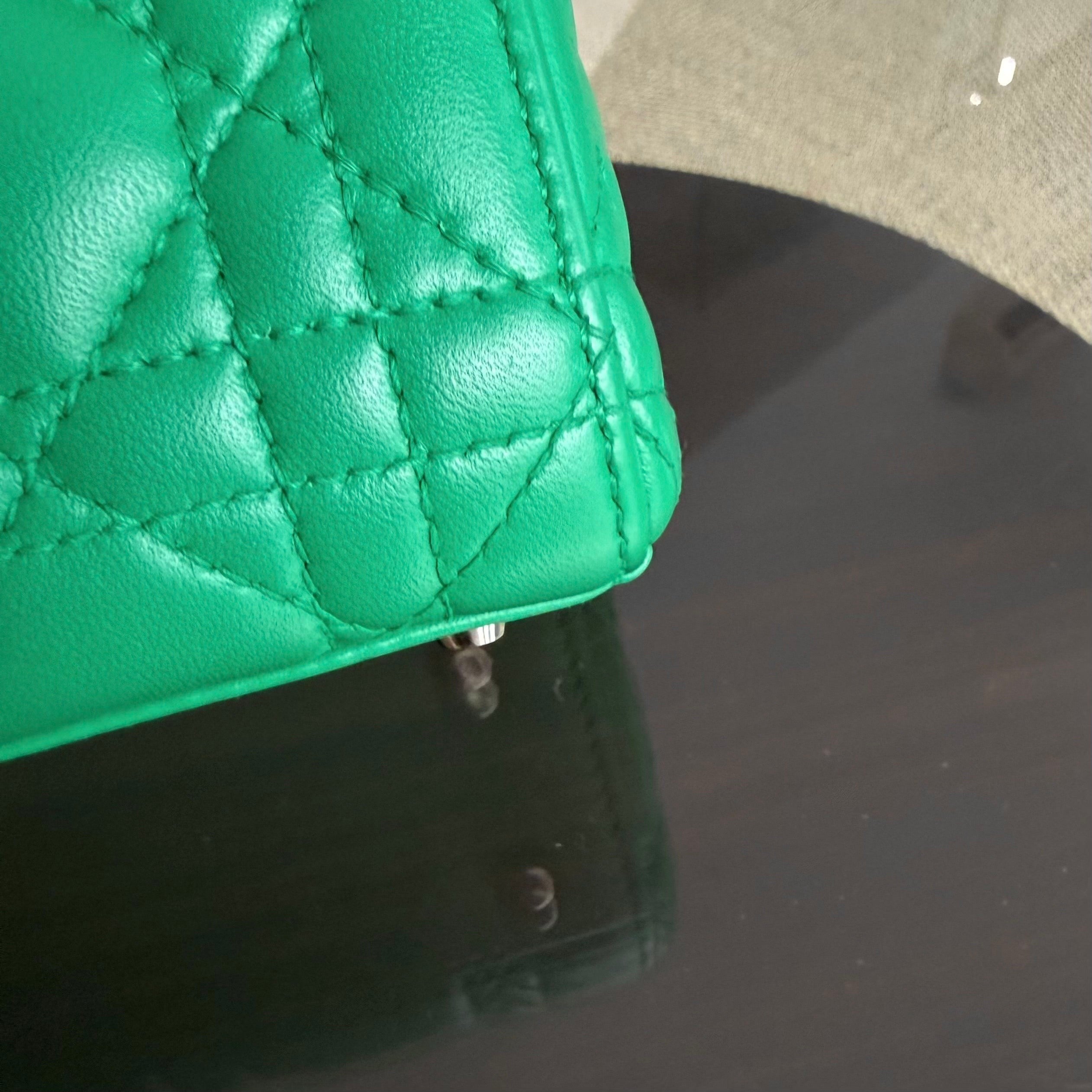 Dior Lady Mini - Cannage Lambskin Emerald Green Silver Hardware Adjustable Strap