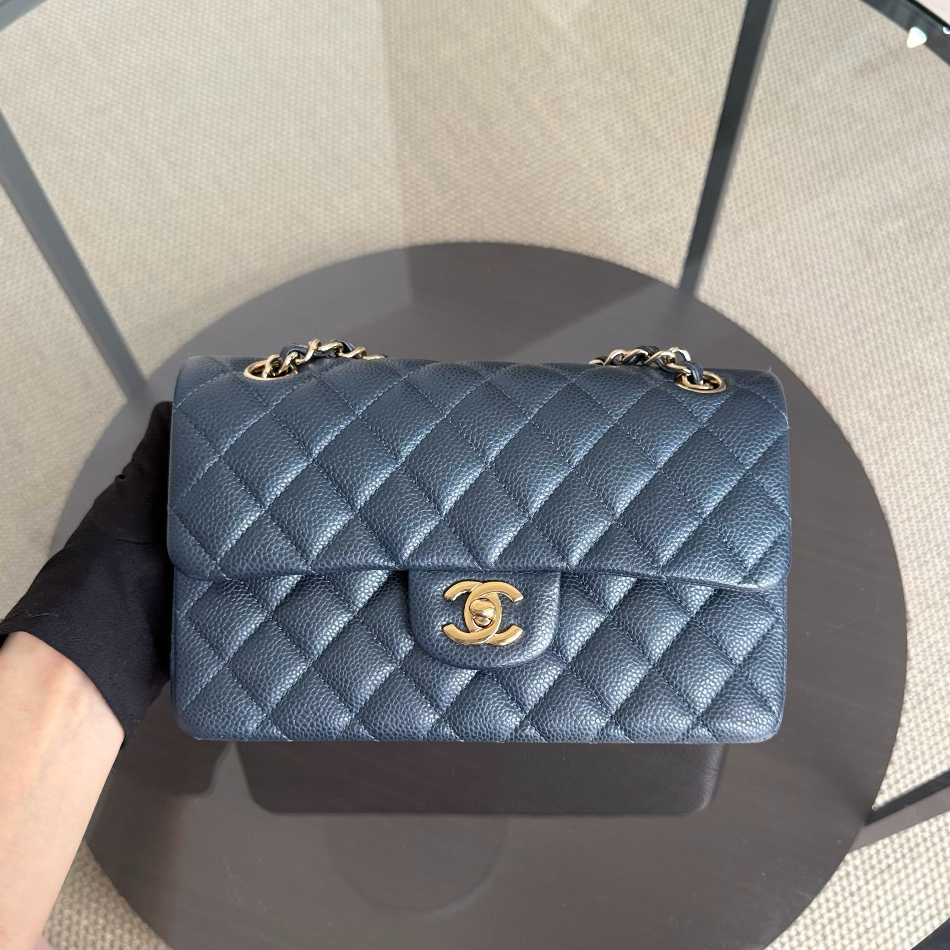 Chanel Classic Flap Small - Caviar 23CM Quilted Blue Gold Hardware Series 25