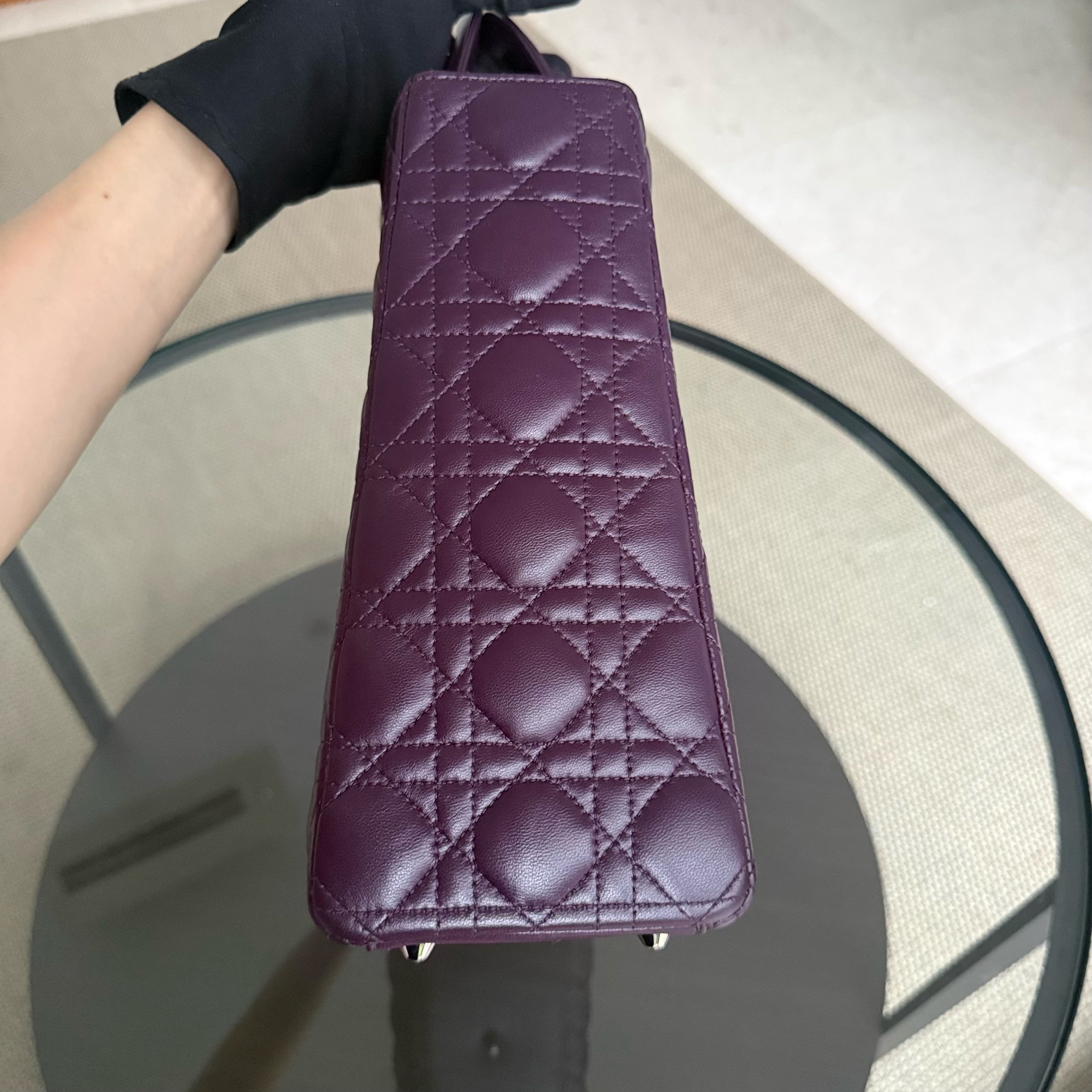 Dior Lady Large - Cannage Lambskin Dark Purple Silver Hardware