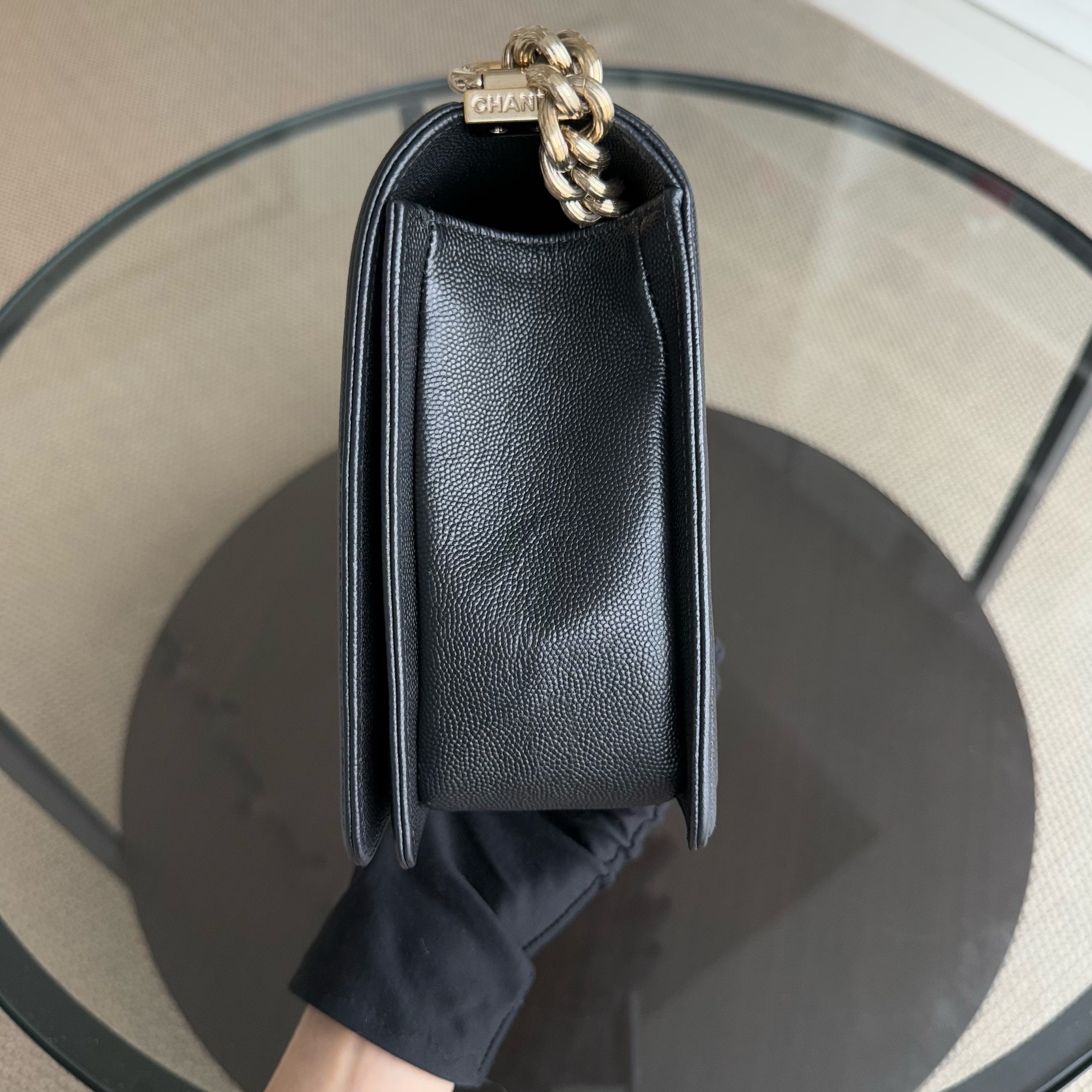 Chanel Boy New Medium - Caviar 28CM Quilted Black Gold Hardware Series 23