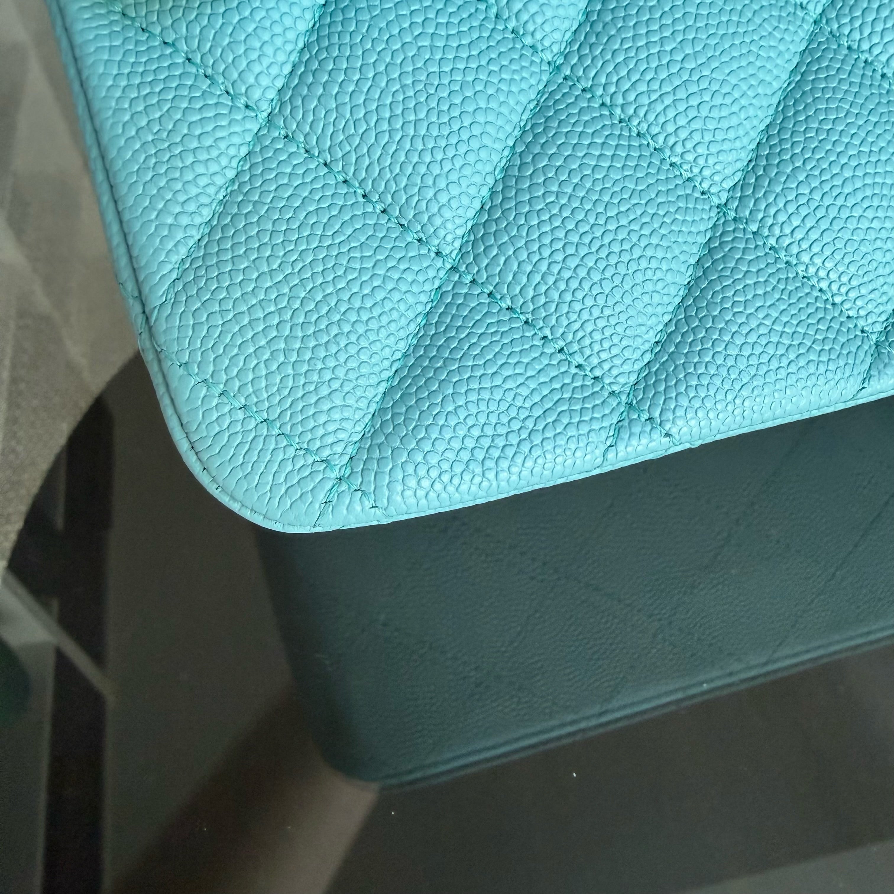 Chanel Classic Flap Medium - Caviar 25CM Quilted Tiffany Light Blue Gold Hardware Series 26