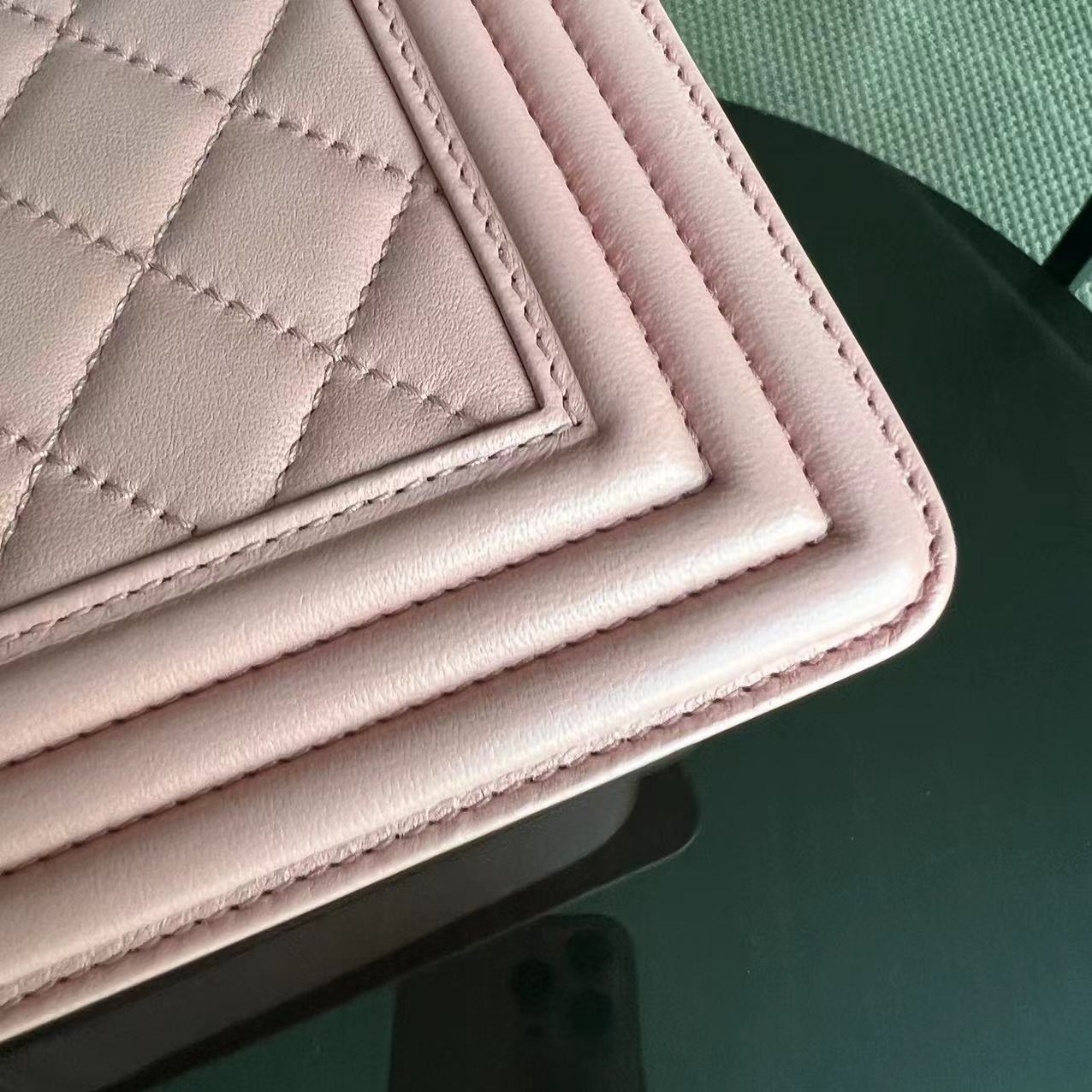 Boy New Medium 28CM Quilted Lambskin Sakura Pink Leboy Ruthenium Silver Hardware Series 20