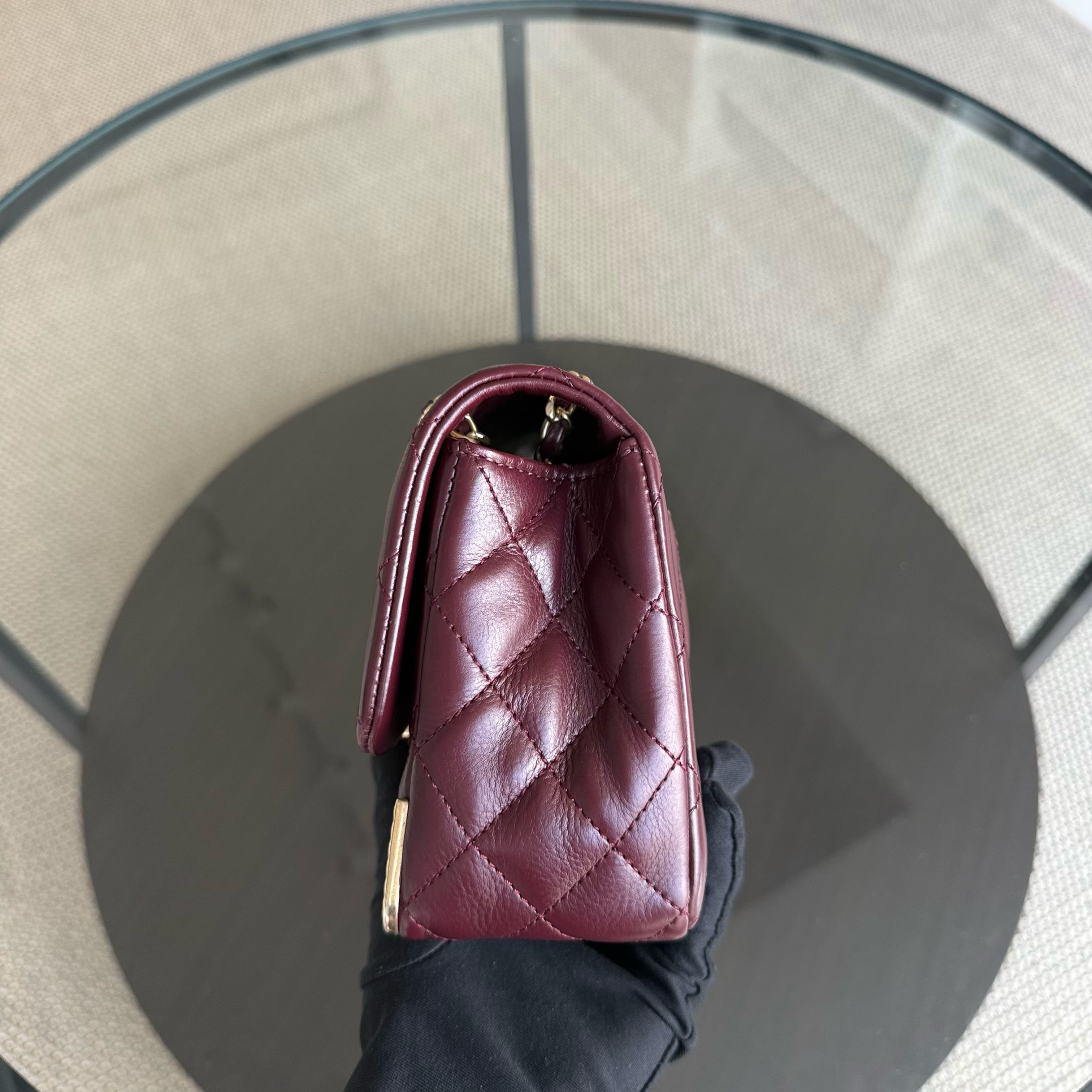 Chanel Classic Flap Rock The Corner - Quilted 20CM Calfskin Dark Burgundy Gold Hardware Series 24