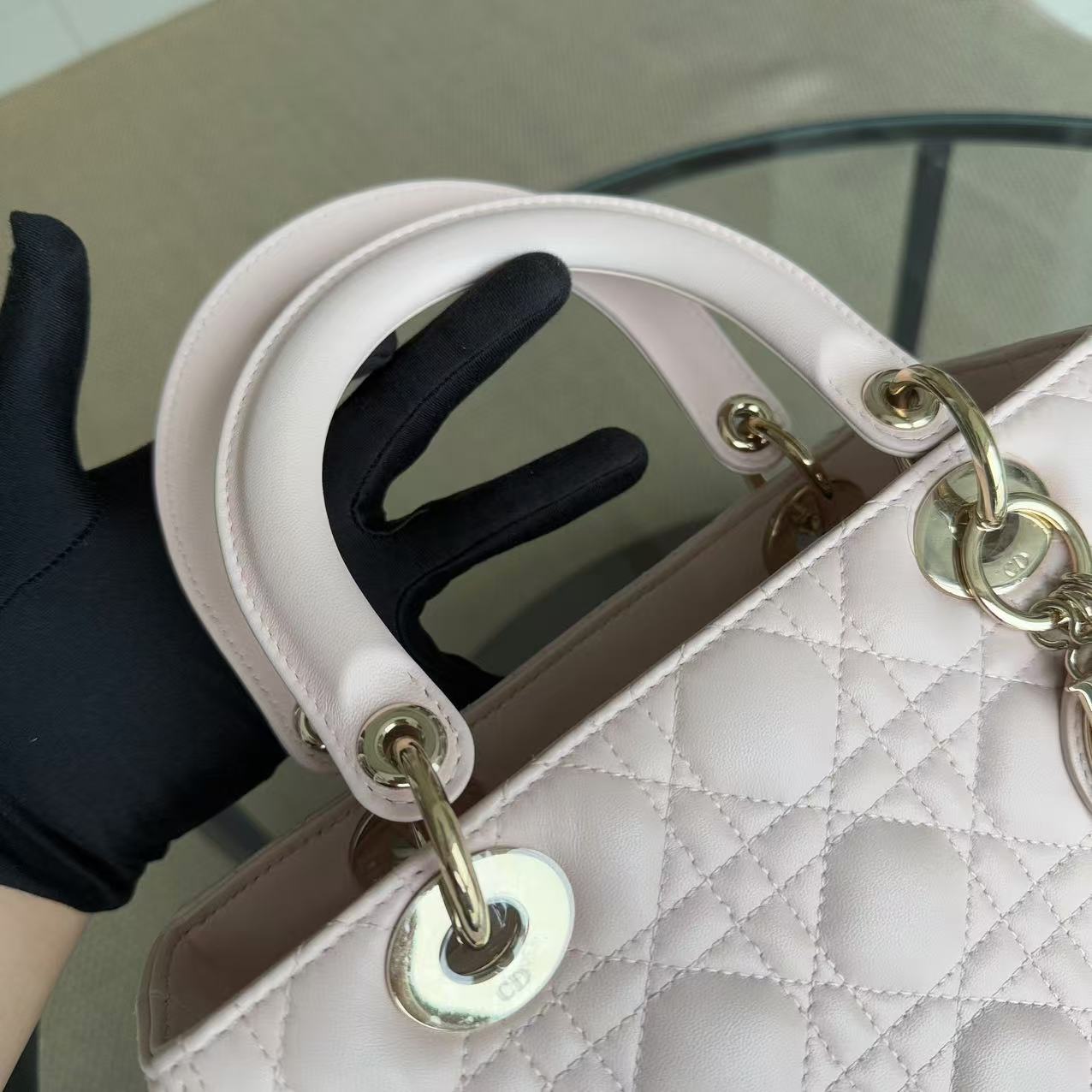 Dior Lady Medim - Cannage Lambskin Sakura Pink Gold Hardware