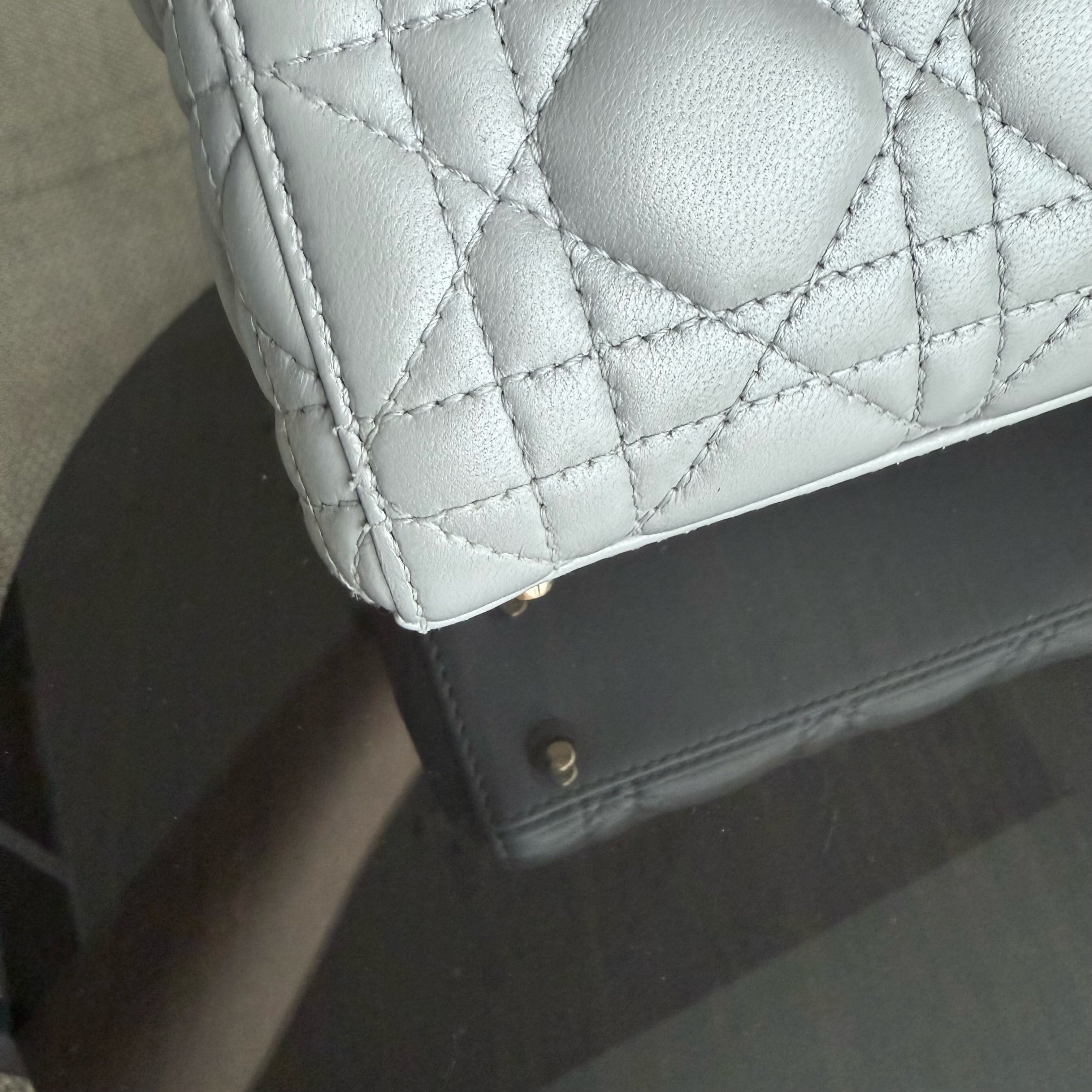 Dior Lady Mini - Cannage Lambskin Gray Gold Hardware Chain Strap