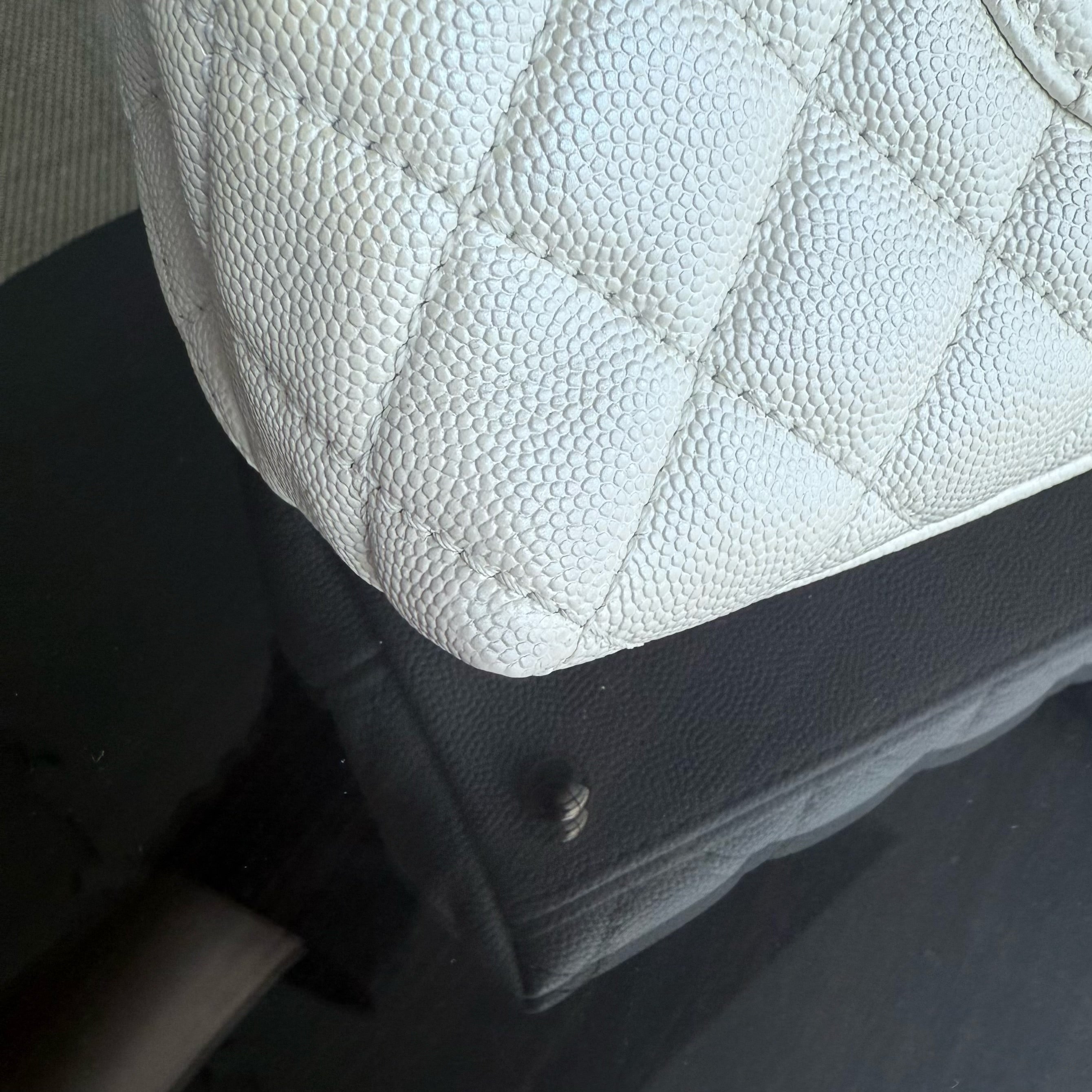 Chanel Coco Handle Medium - Caviar 29CM Quilted Irridescent Pearl White Gold Hardware Series 30