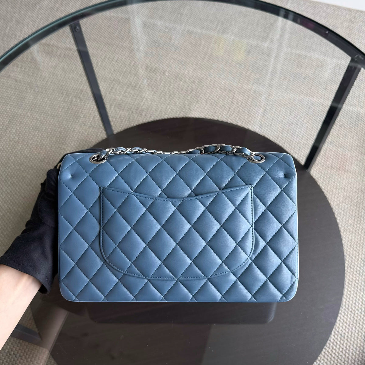 Chanel Classic Flap Medium - 25CM Quilted Lambskin Blue Silver Hardware Series 17