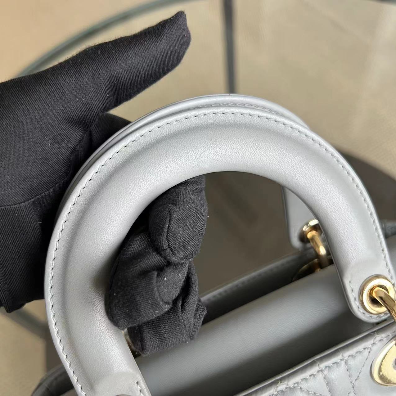 Dior Lady Small - Lambskin Cannage Grey Gray Golden Hardware ABC