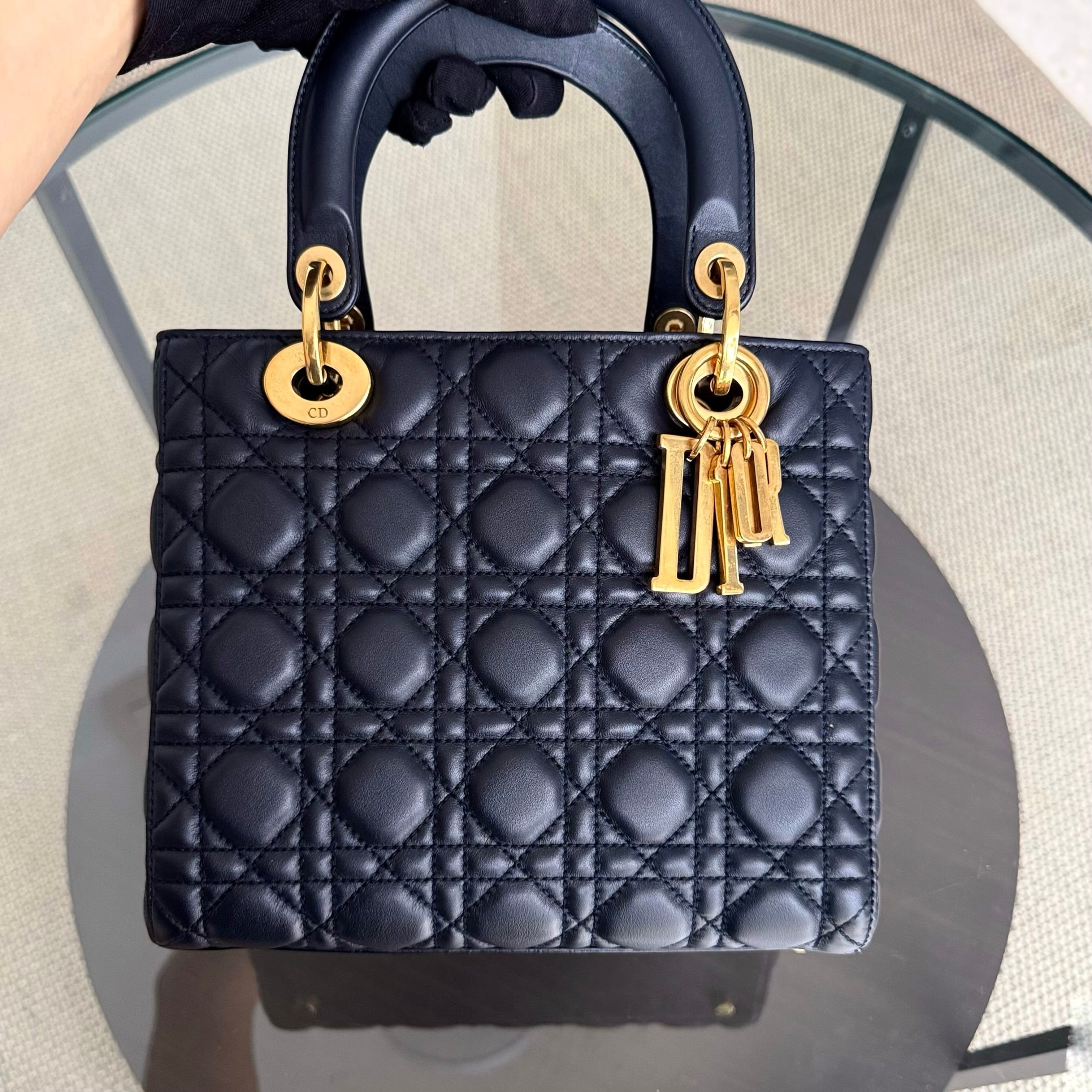 Dior Lady Medium Flap - Cannage Calfskin Midnight Blue Gold Hardware