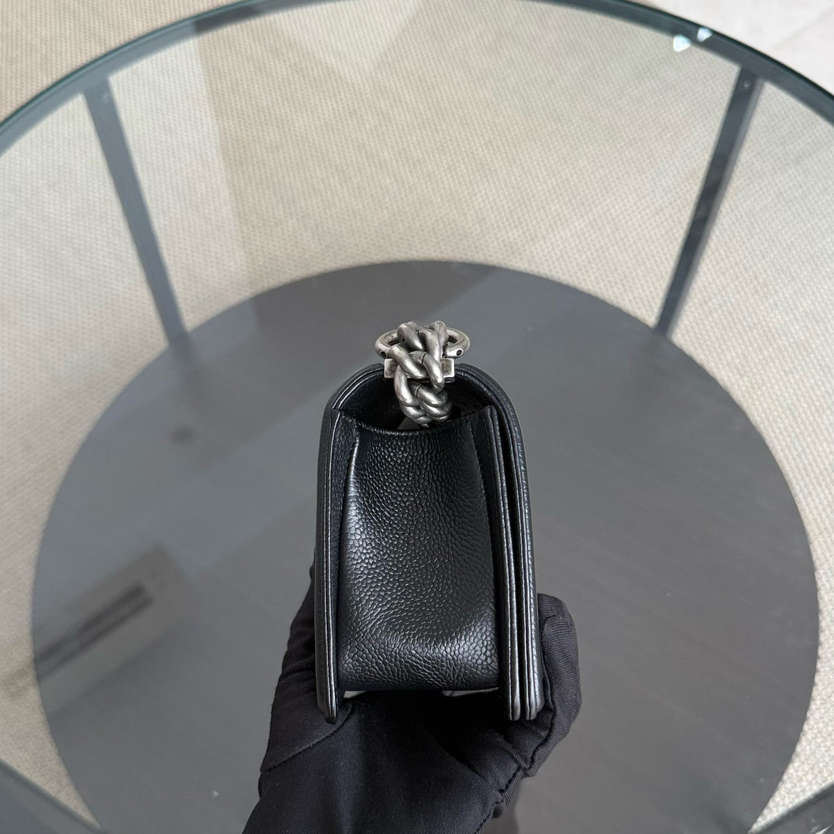 Chanel Boy Small - Caviar 20CM Chevron Black Leboy Ruthenium Sliver Hardware Series 28