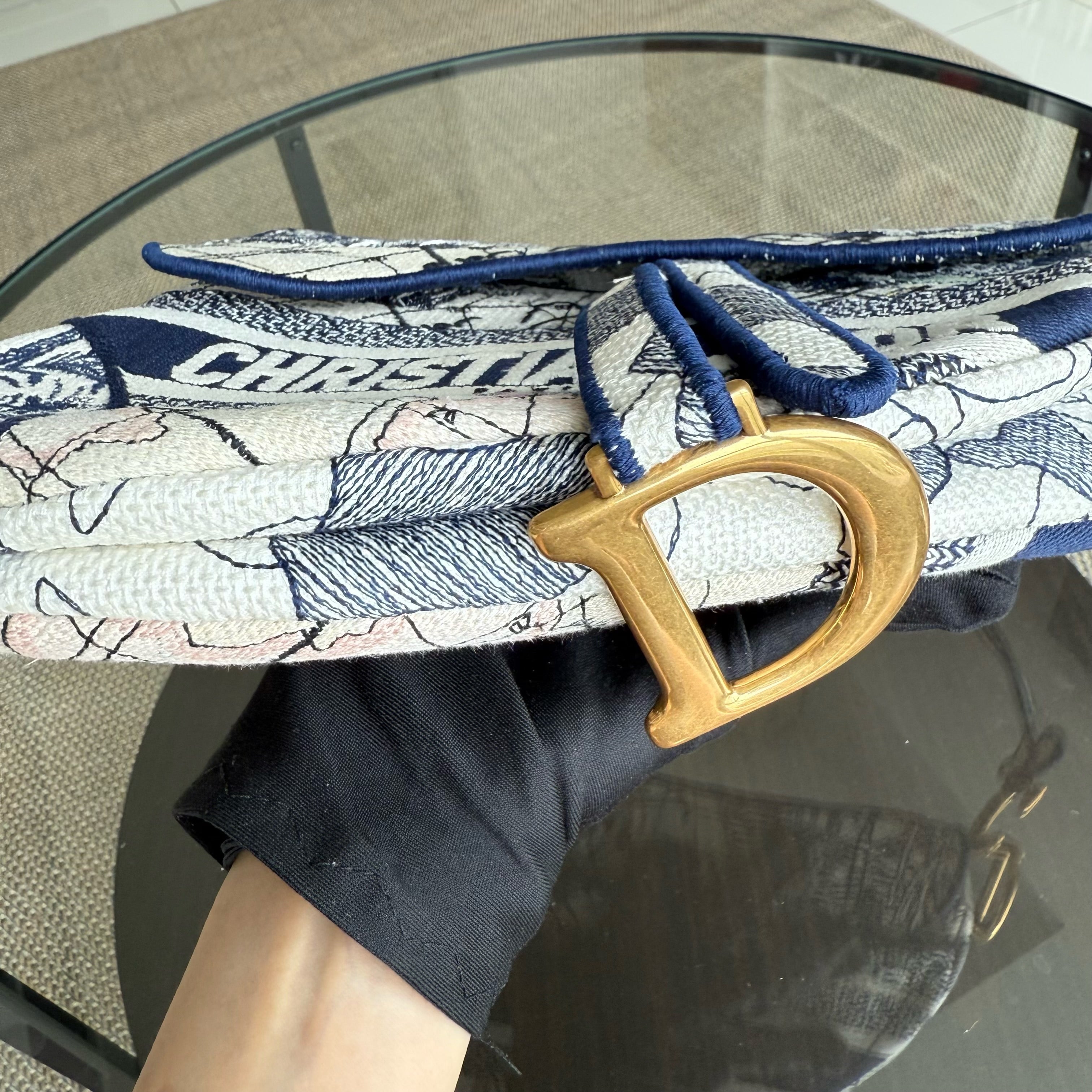 Dior Saddle Medium Blue Toile De Jouy Embroidery Canvas AGHW