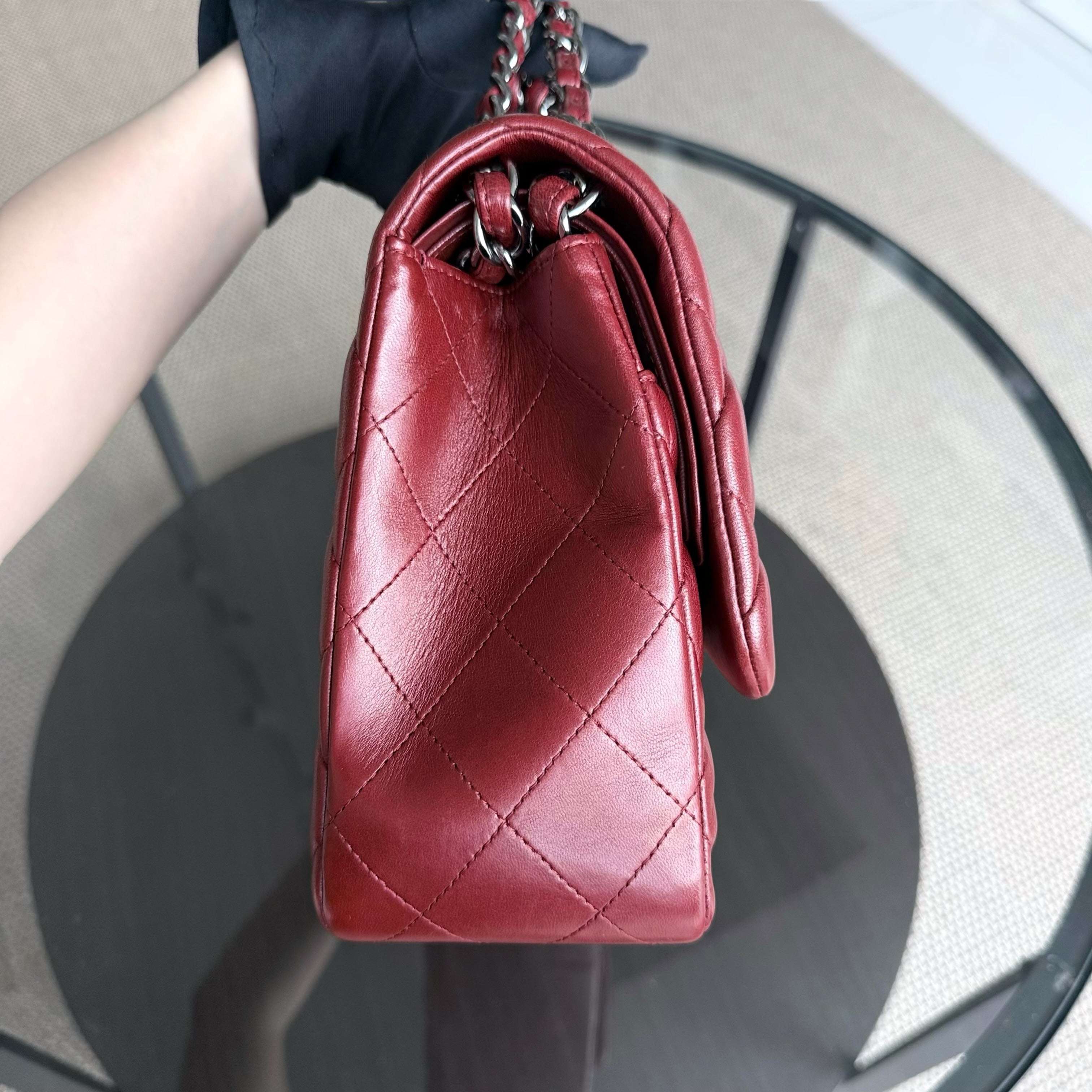 Chanel Classic Flap Jumbo - Double Flap 30CM Quilted Lambskin Dark Red Gold Hardware Series 15