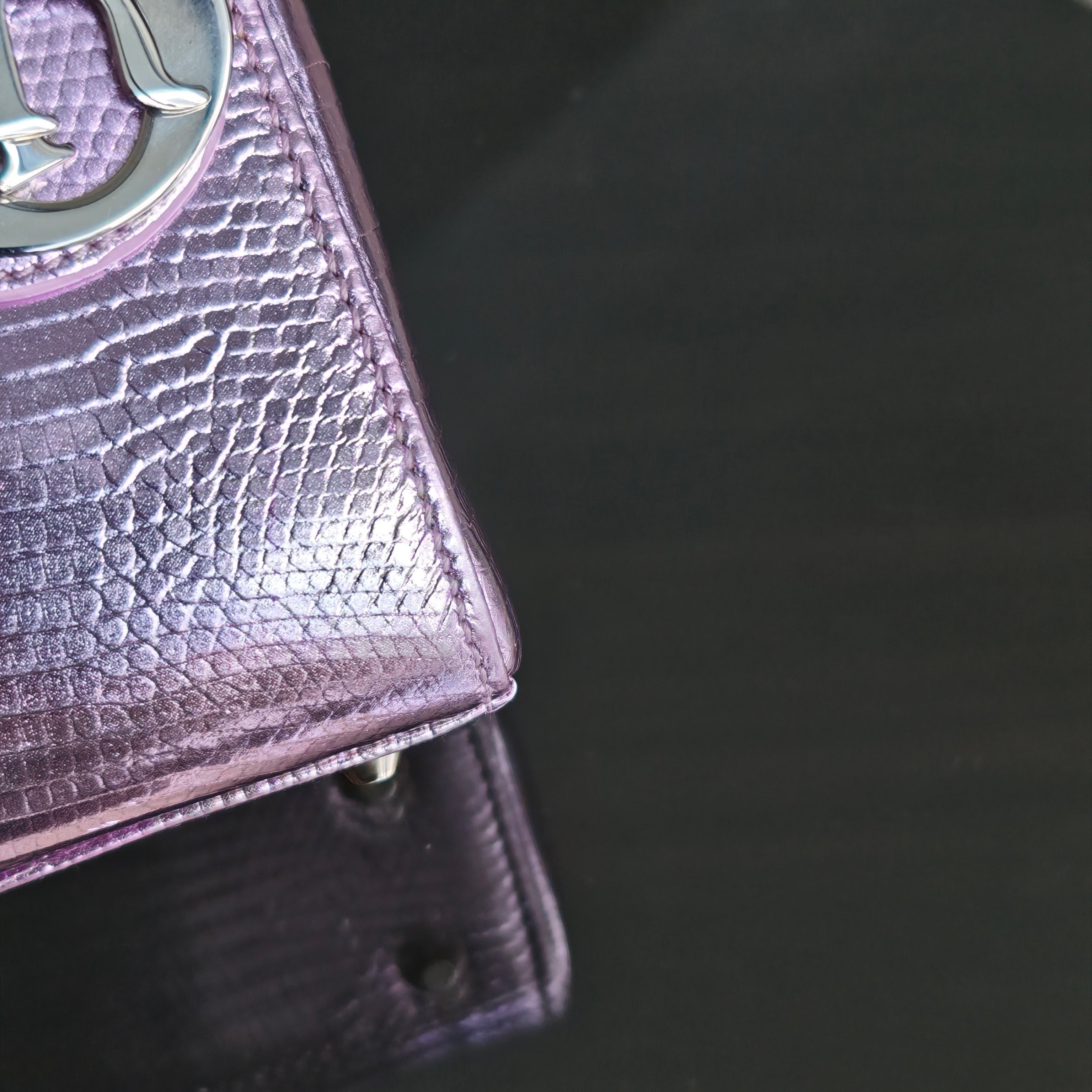 Dior Lady Mini - Exotic Lizard Light Purple Silver Hardware