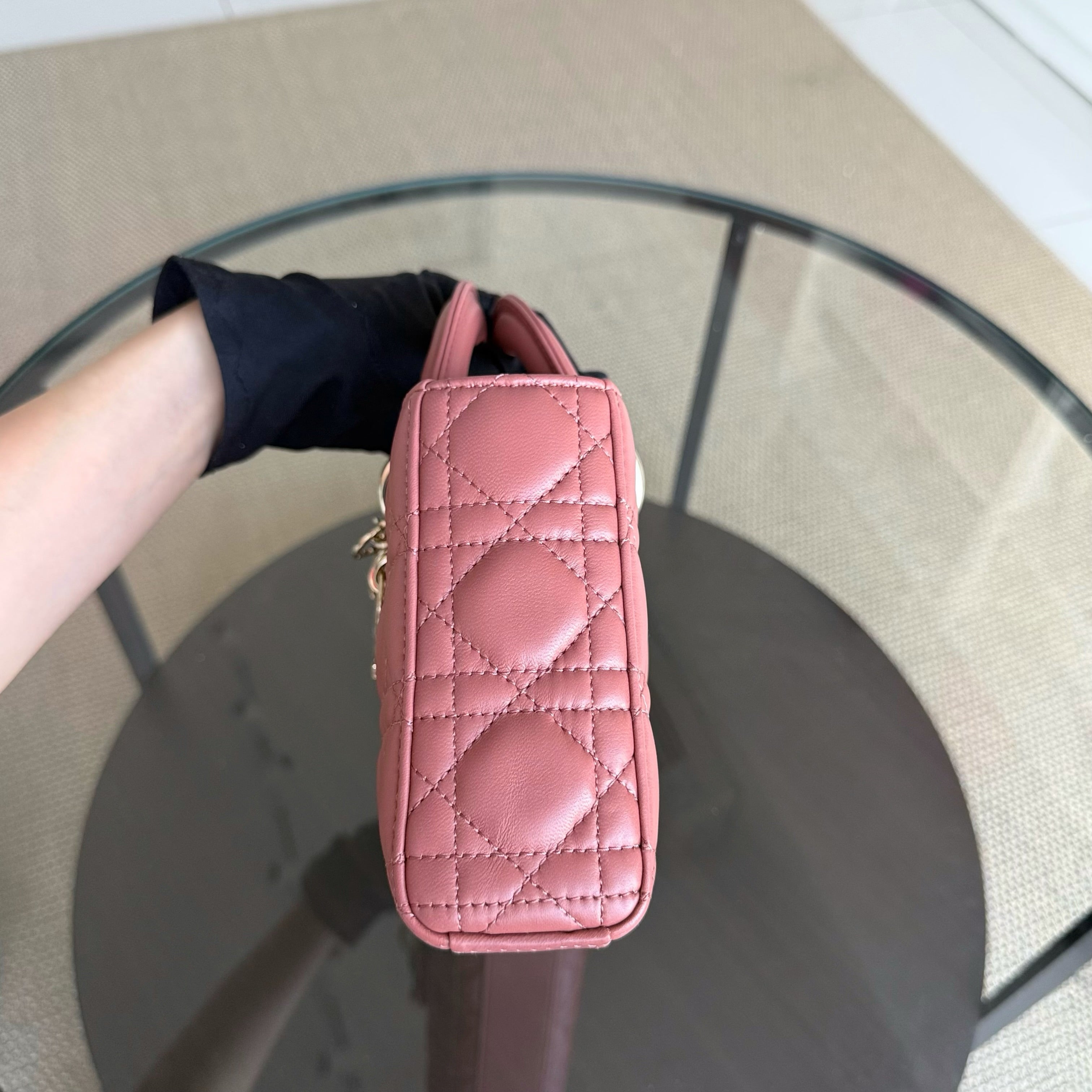 Dior D-Joy Medium - Cannage Lambskin Blush Pink Gold Hardware