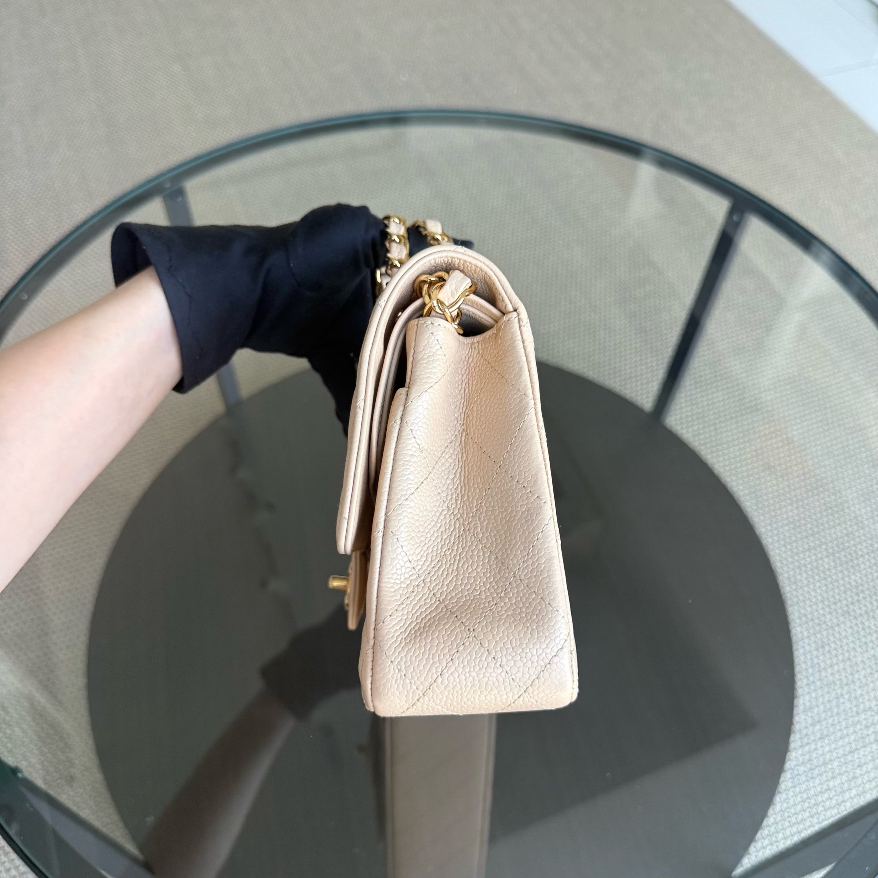 Chanel Classic Flap Medium - Caviar 25CM Quilted Grained Calfskin Beige Gold Hardware Series 15