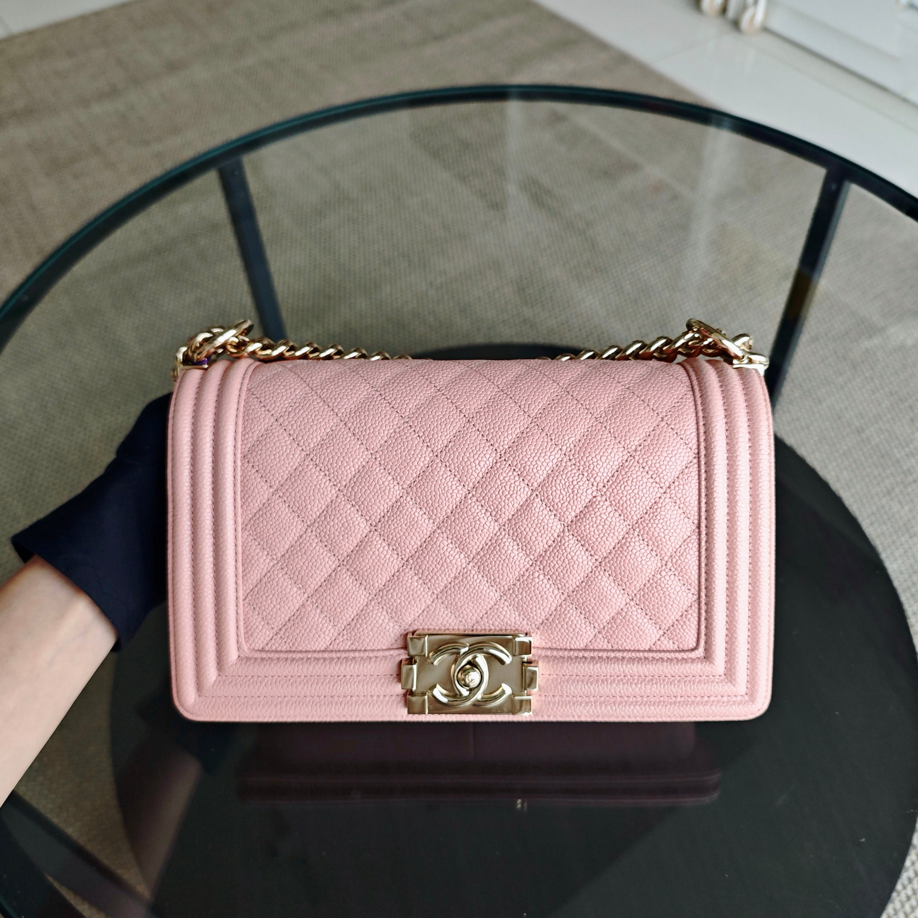 Chanel Boy Medium - Caviar 25CM Quilted Light Pink Gold Hardware Series 29