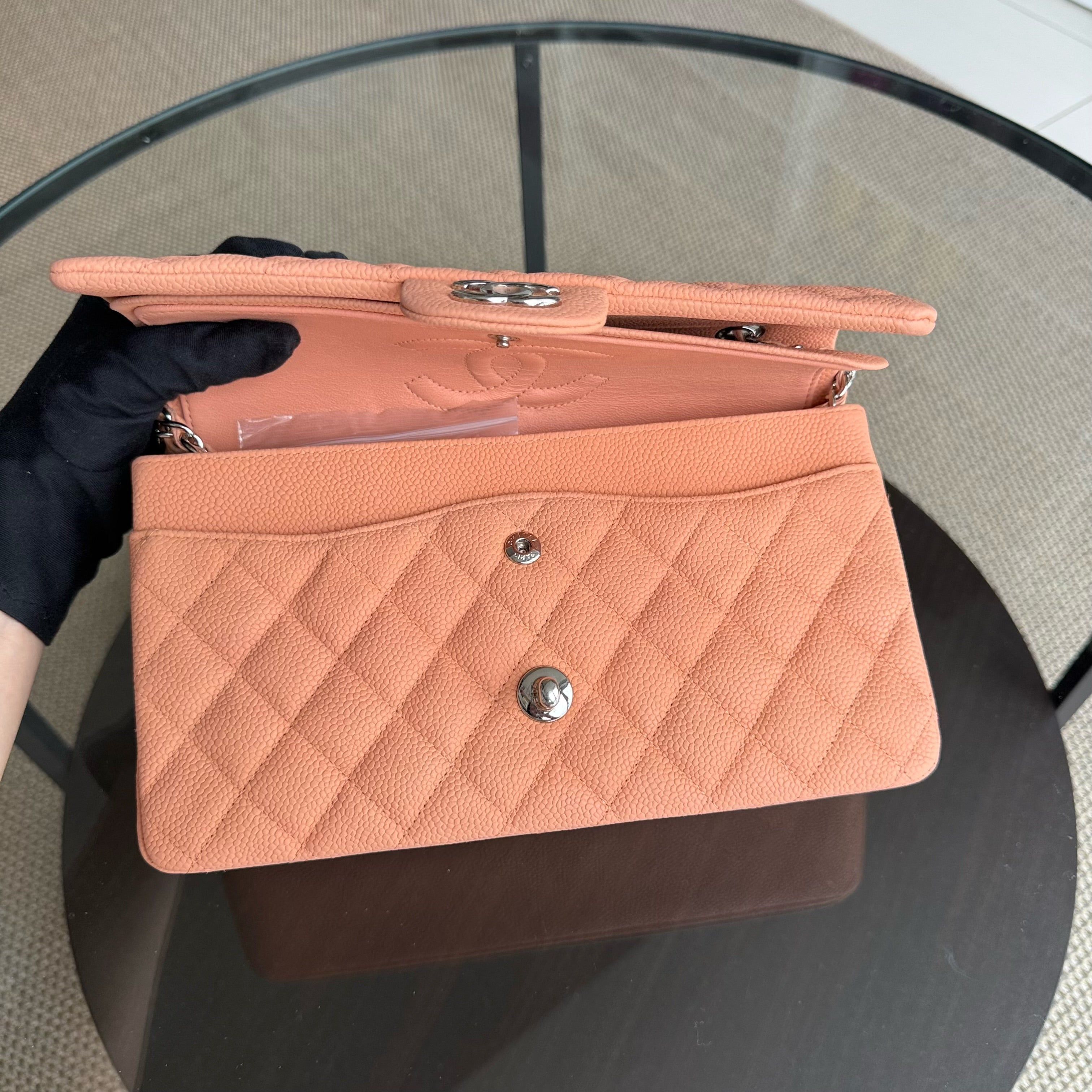 Chanel Classic Flap Medium - 25CM Quilted Caviar Caramel Silver Hardware Series 17