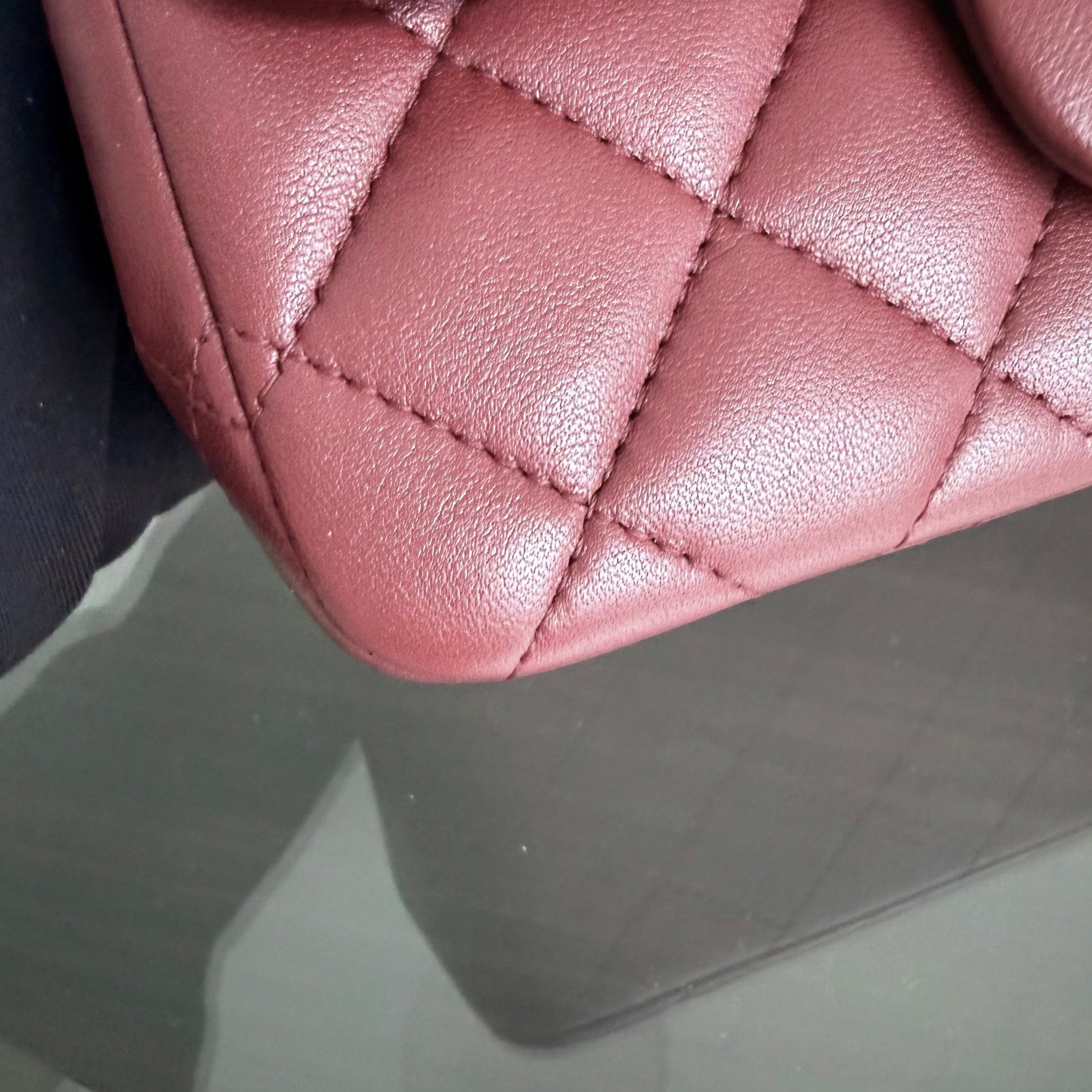 Chanel Classic Flap Mini Square - Lambskin Quilted Burgundy Silver Hardware Series 28