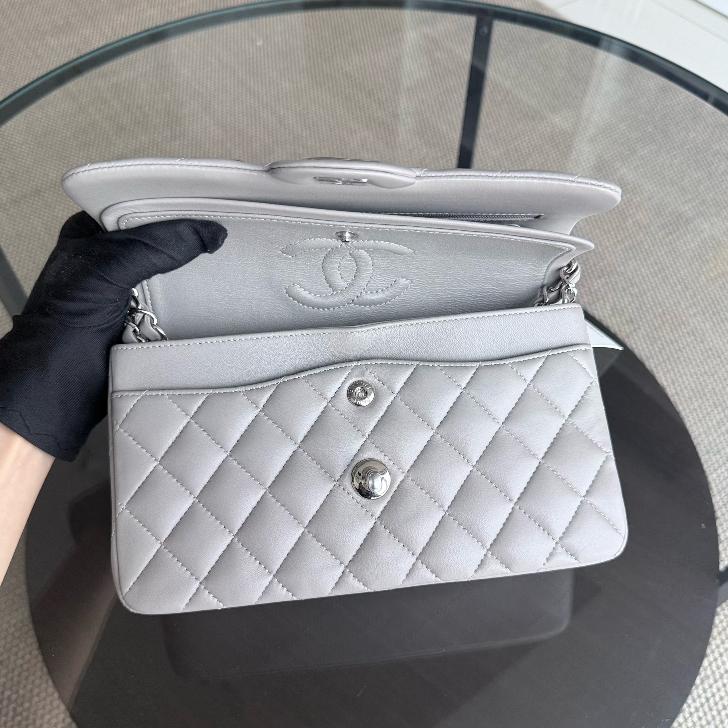 Chanel Classic Flap Small - Lambskin 23CM Quilted Grey Gray Silver Hardware Series 28