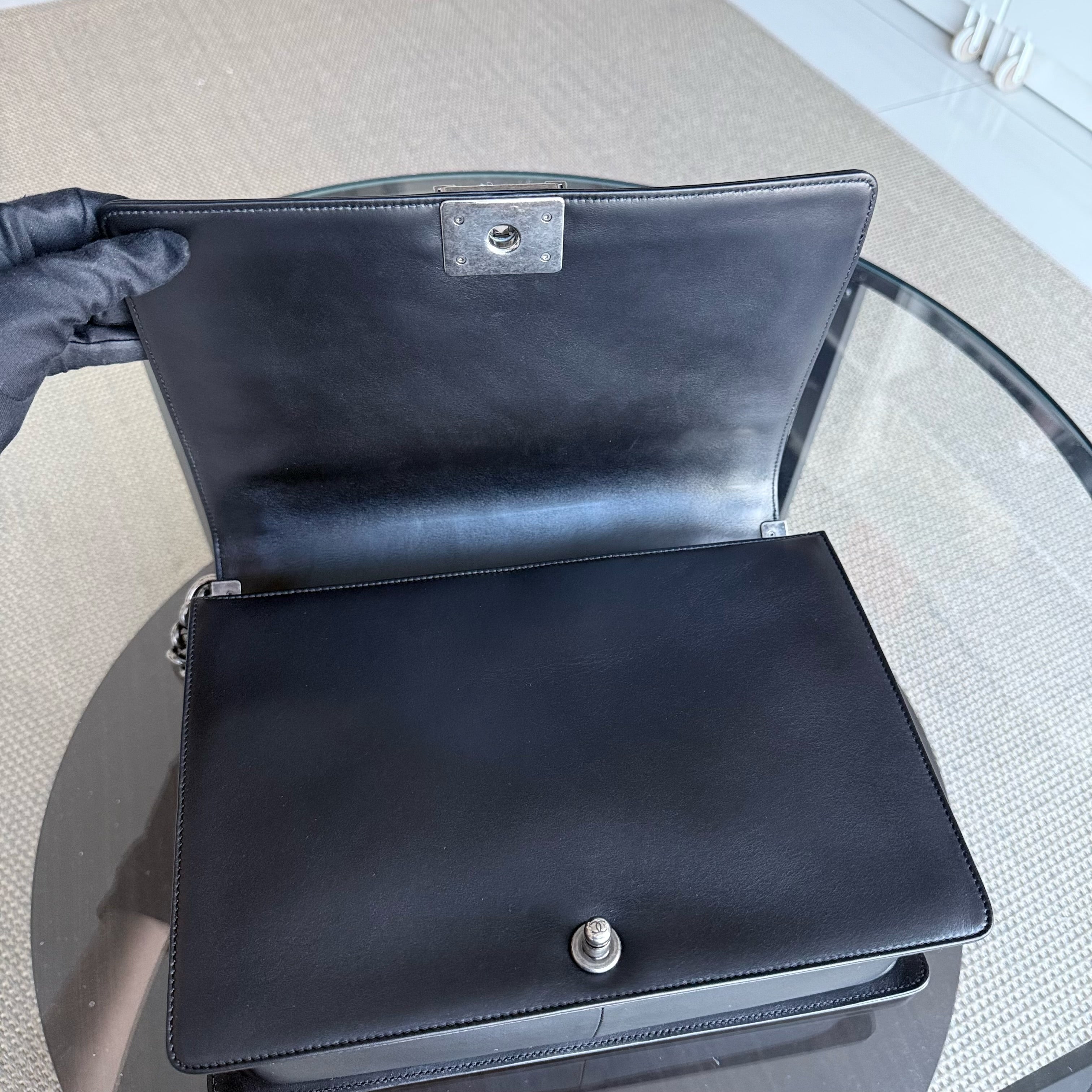 Chanel Boy Large - 30CM Quilted Lambskin Large Black Ruthenium Silver Hardware Series 16