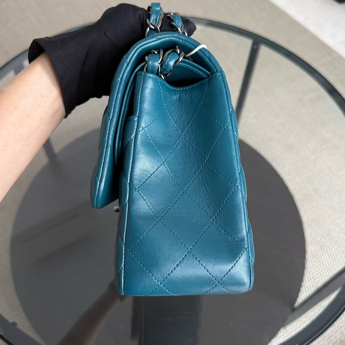 Chanel Classic Flap Jumbo - Double Flap 30CM Quilted Lambskin Dark Turquoise Dark Silver Hardware Series 15