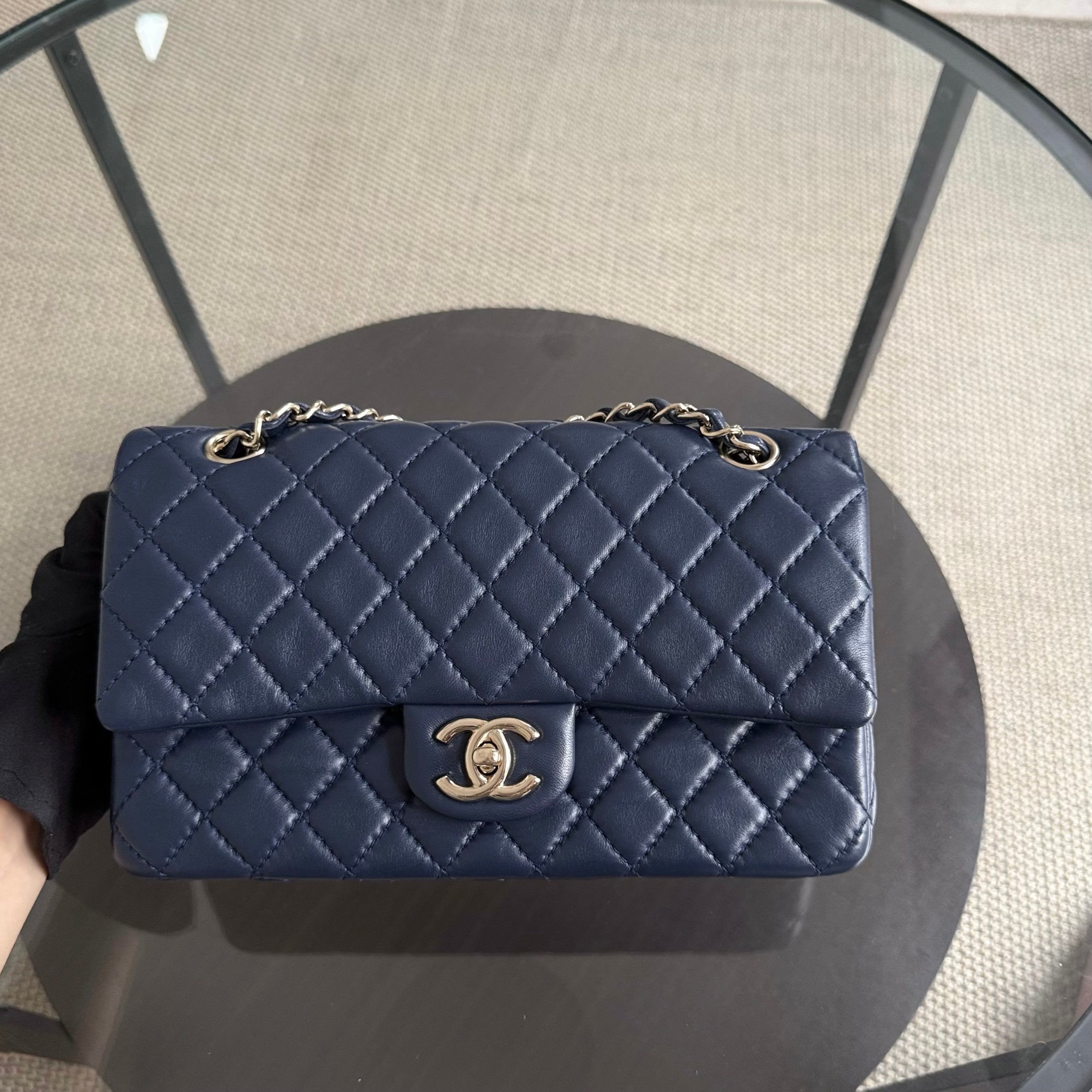 Chanel Classic Flap Medium - 25CM Quilted Lambskin Dark Blue Gold Hardware Series 12