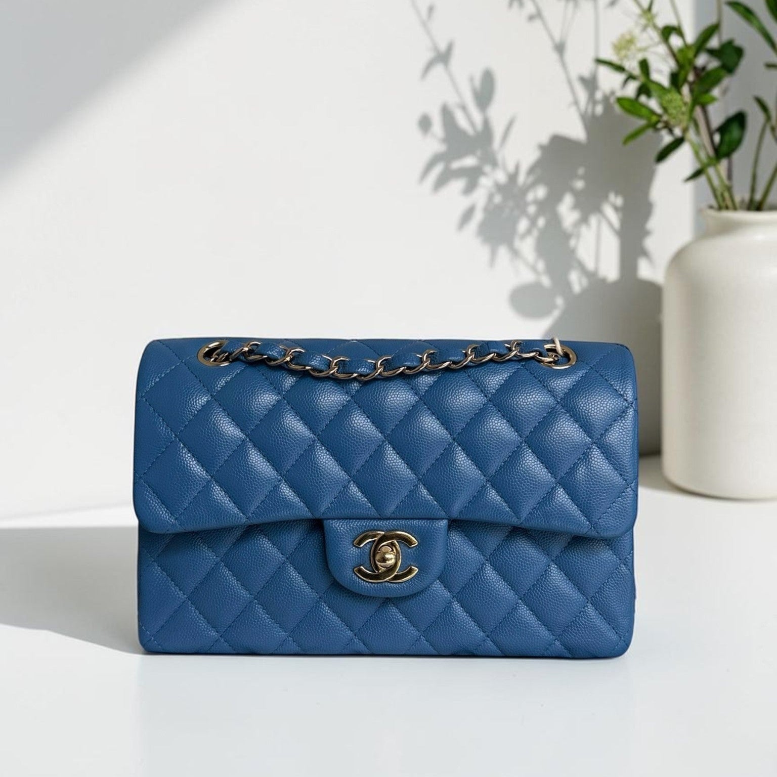 Chanel Classic Flap Small - Caviar 23CM Quilted Ocean Blue Gold Hardware Series 30