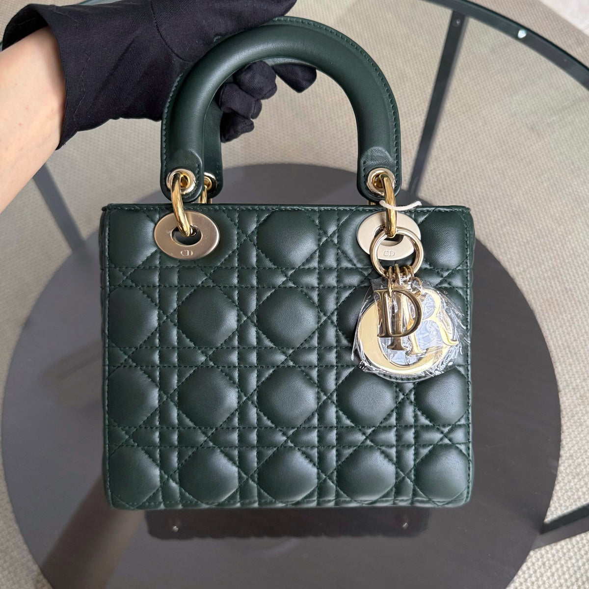 Dior Lady Small Flap - Cannage Lambskin Dark Green Gold Hardware