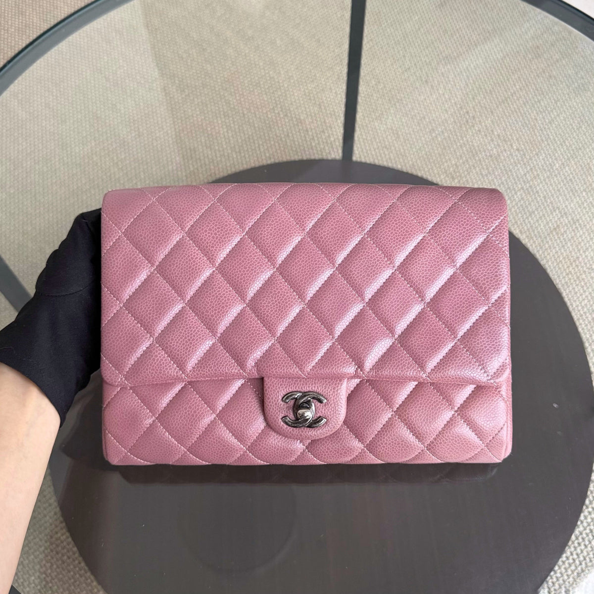 Chanel Timeless Flap - Single Flap Clutch Quilted Caviar Pink Silver Hardware Series 21