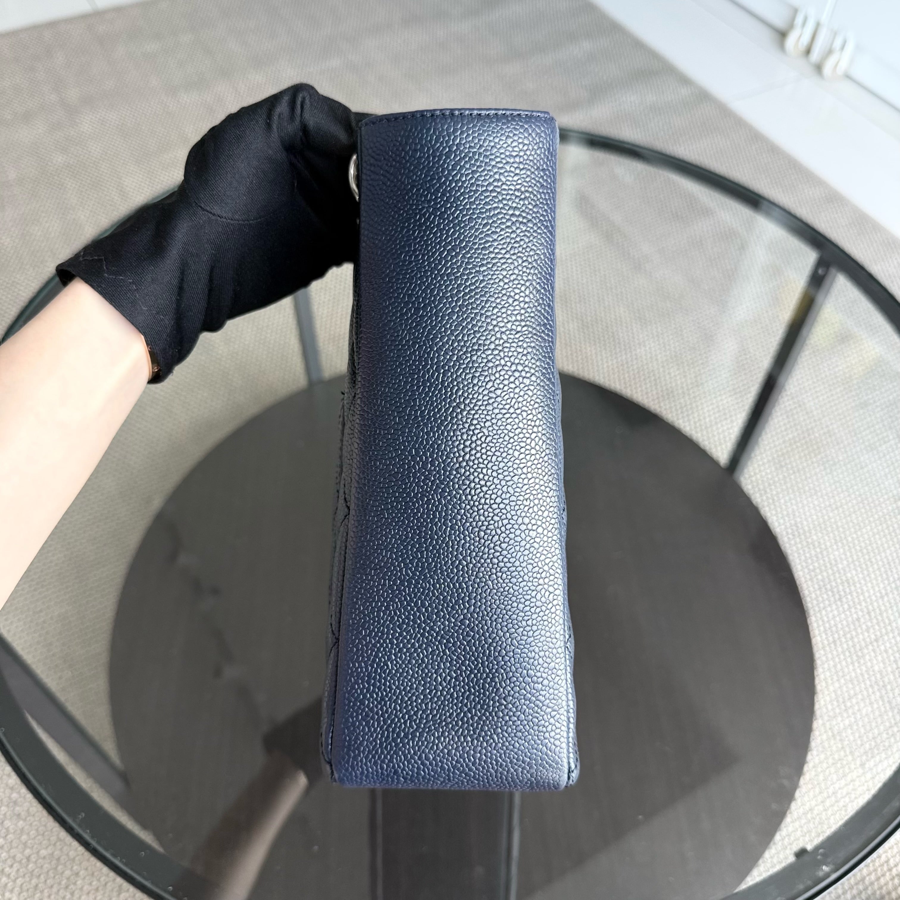 Chanel PST Petite Shopping Tote - Caviar 24CM Quilted Dark Blue Silver Hardware Series 18