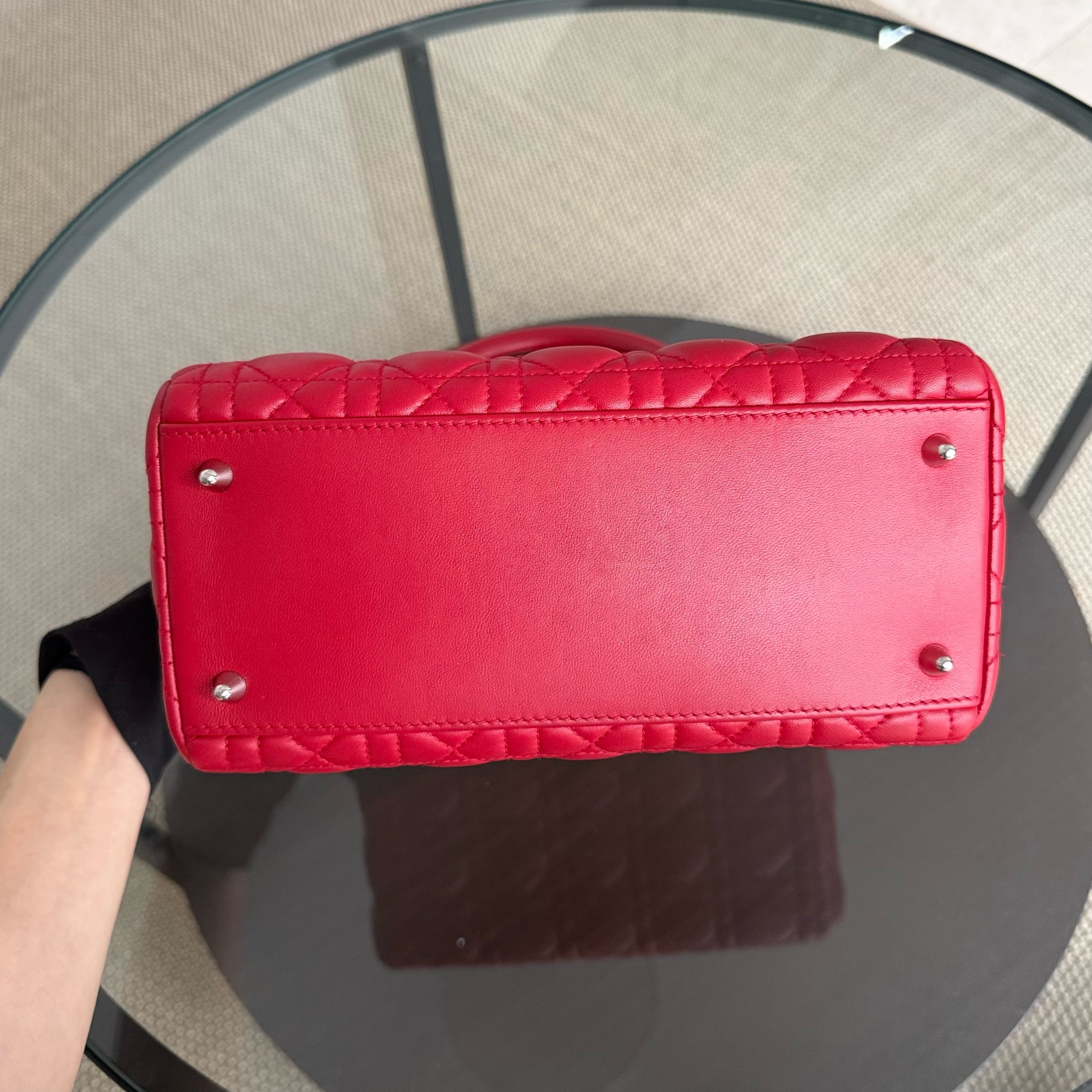 Dior Lady Medium - Cannage Lambskin Red Silver Hardware