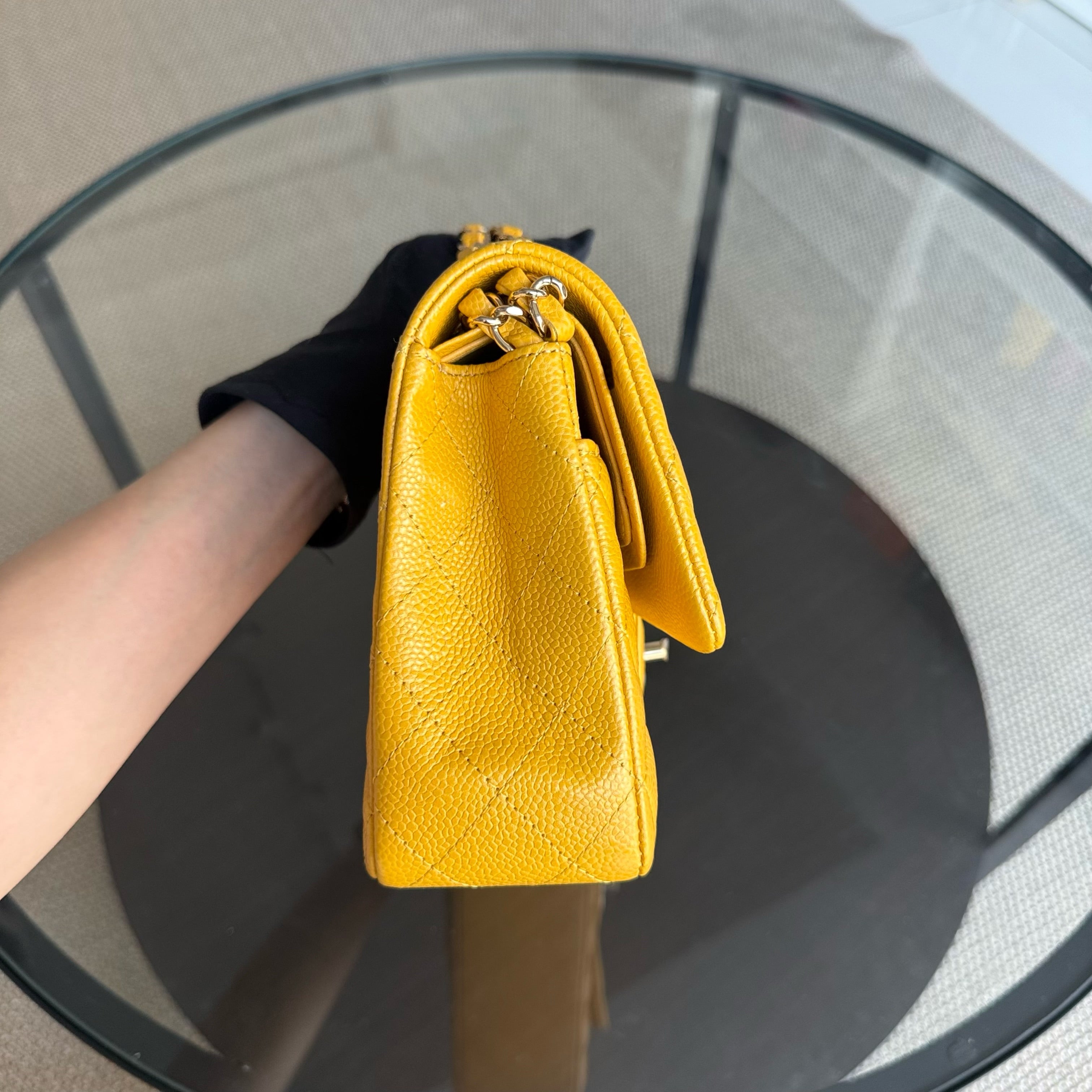 Chanel Classic Flap Medium - Caviar Quilted Grained Calfskin Mustard Gold Hardware Series 25