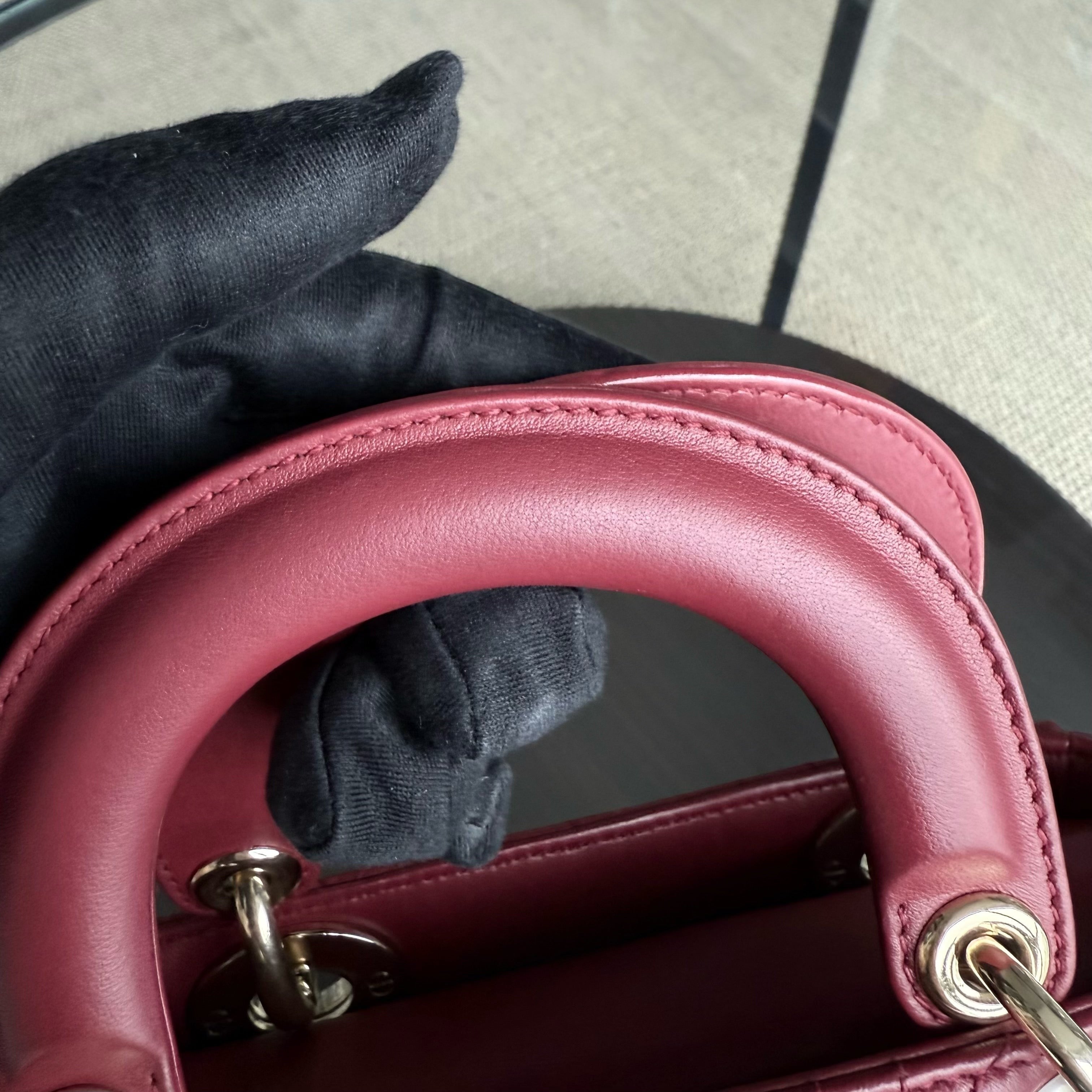 Dior Lady Mini - Cannage Lambskin Dark Red Gold Hardware Chain Strap