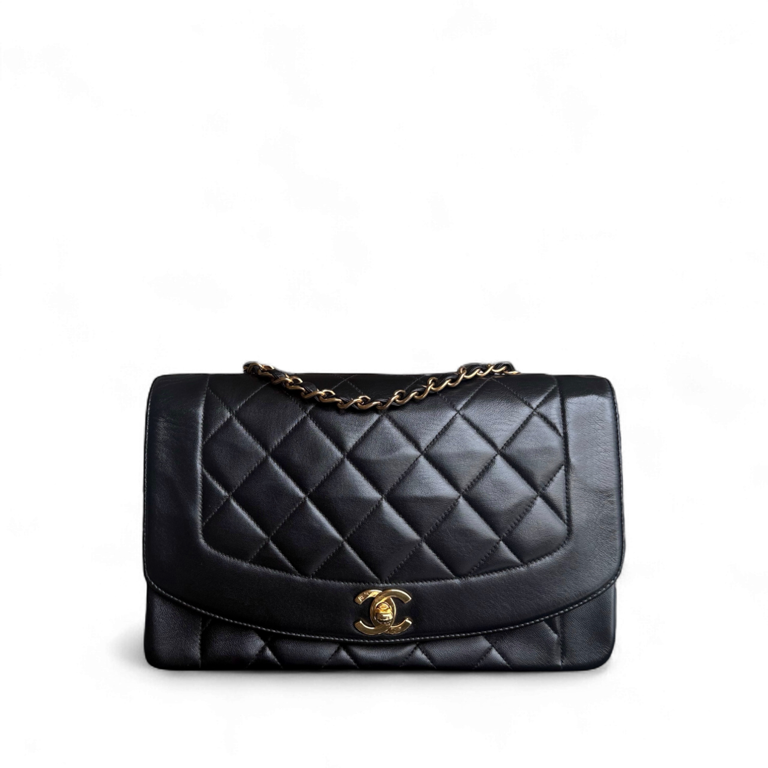 Chanel Diana Medium Vintage - Quilted Lambskin Black Gold Hardware Series 2