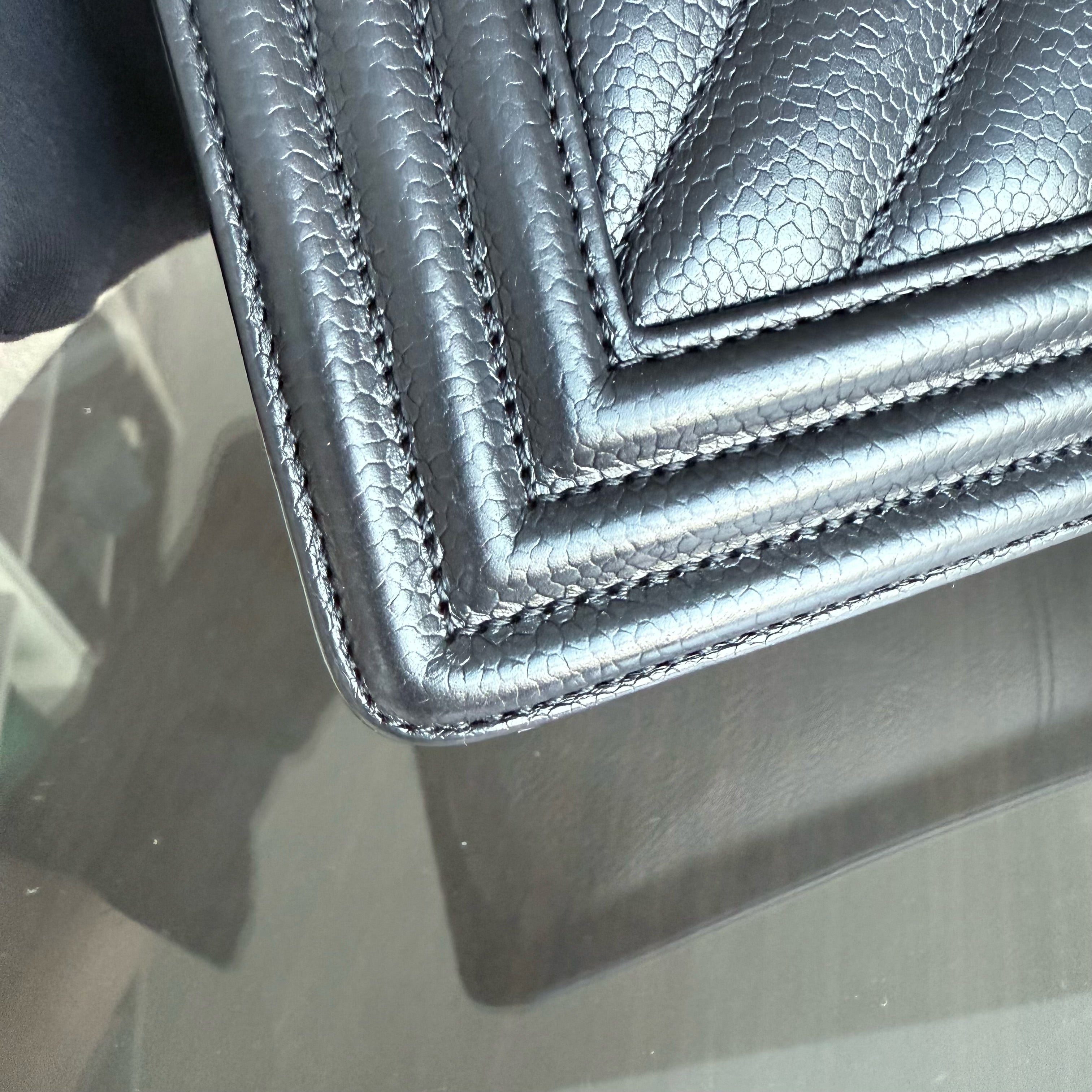 Chanel Boy Medium - 25CM Chevron Caviar Black Ruthenium Silver Hardware Series 29