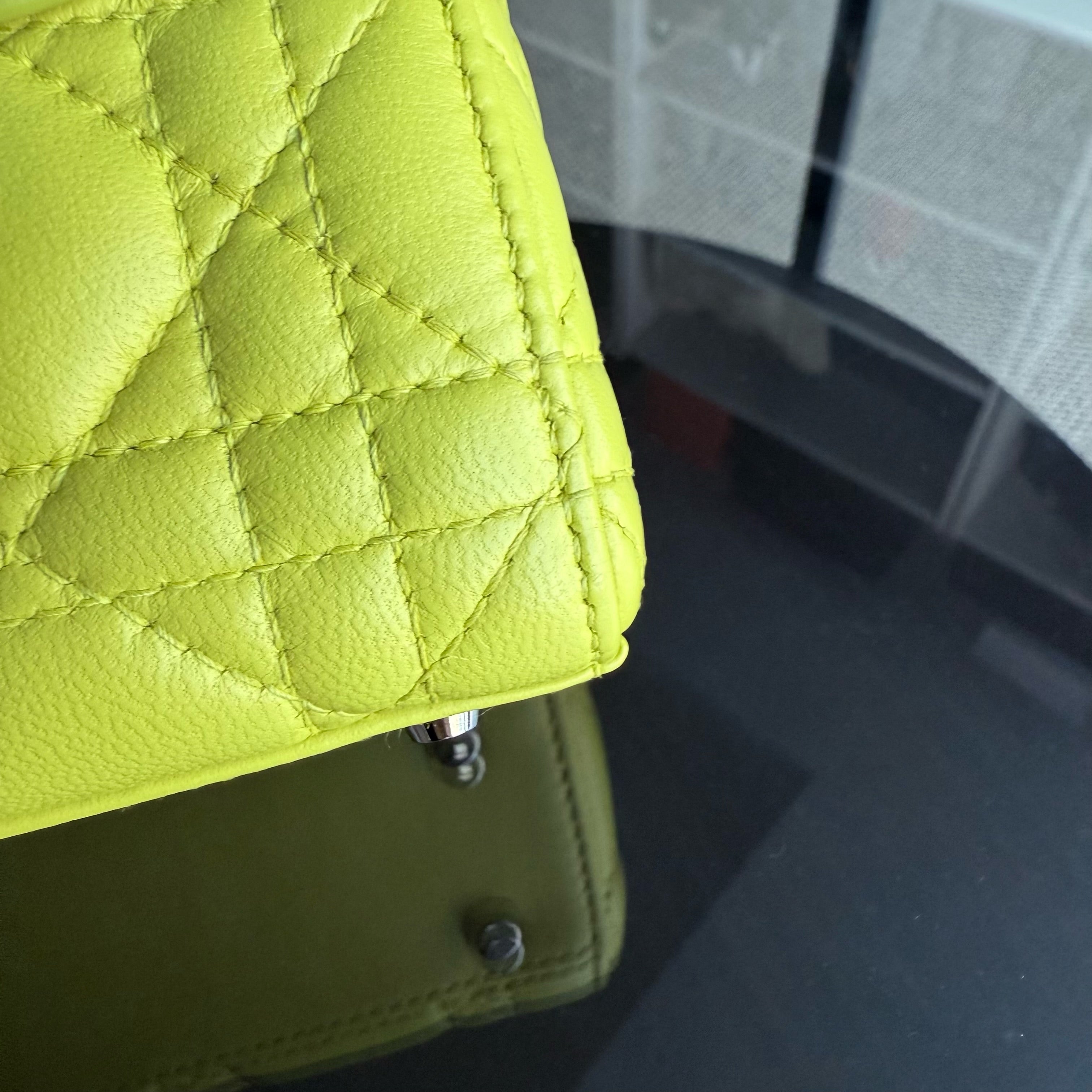 Dior Lady Mini - Cannage Lambskin Yellow Silver Hardware Adjustable Strap