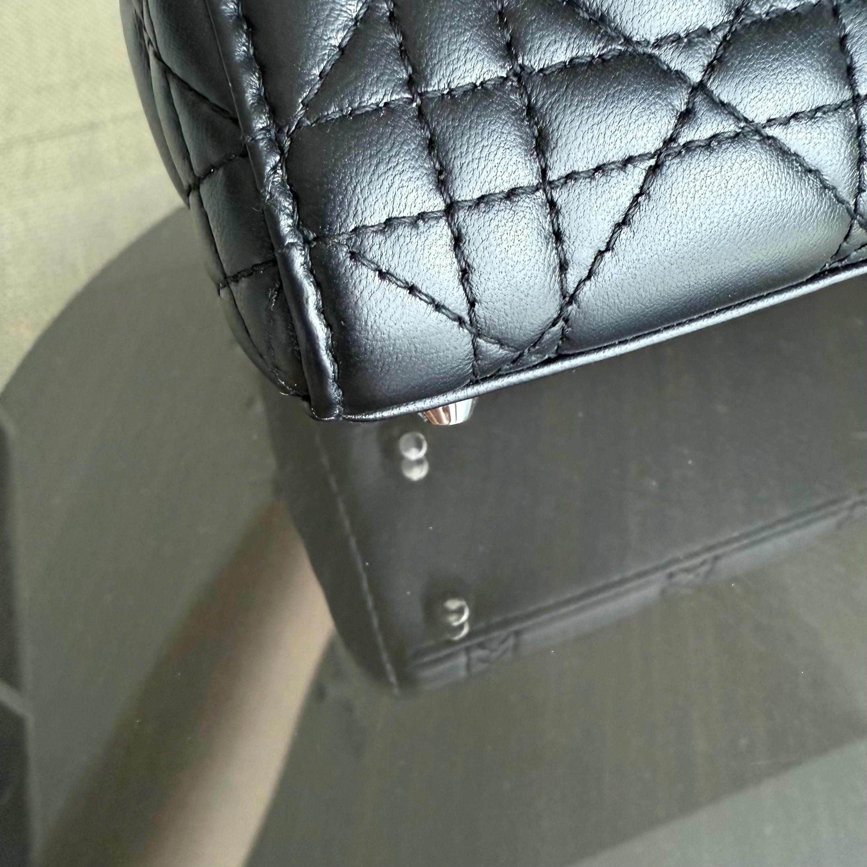 Dior Lady Mini - Cannage Lambskin Black Silver Hardware Chain Strap